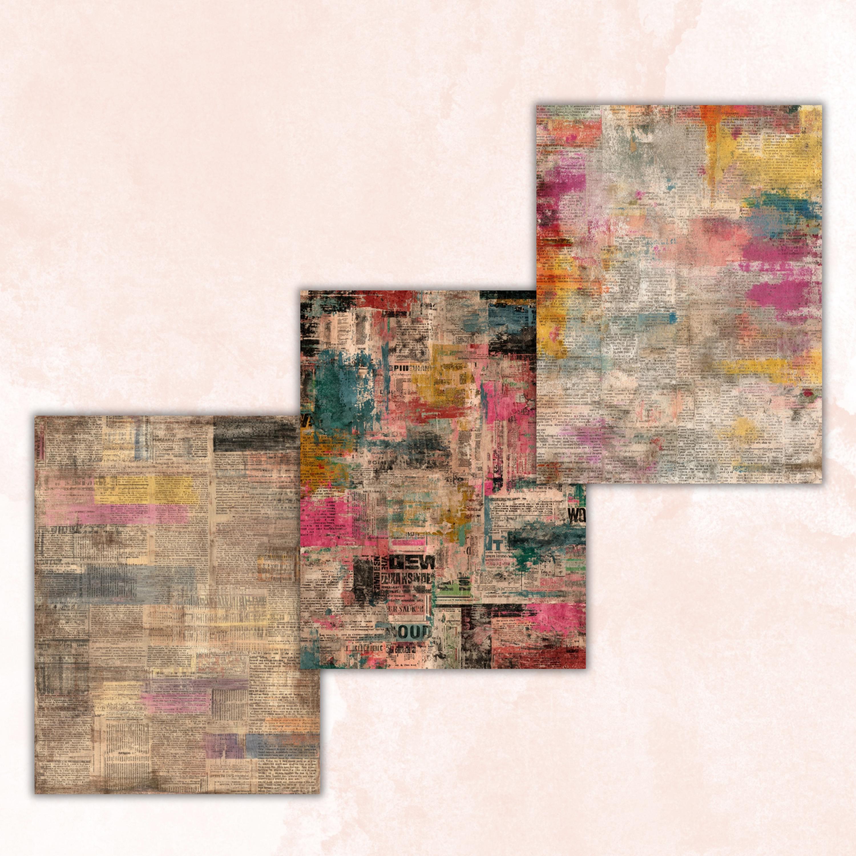 Abstract Grunge Newspaper Pages, Vintage Newsprint Backgrounds, Junk Journal Ephemera Paper, Collage Texture Pages, Letter Size Printable