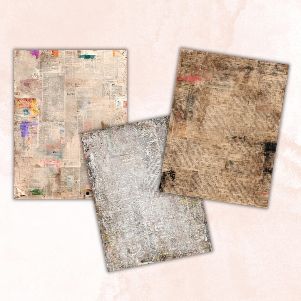 Abstract Grunge Newspaper Pages, Vintage Newsprint Backgrounds, Junk Journal Ephemera Paper, Collage Texture Pages, Letter Size Printable