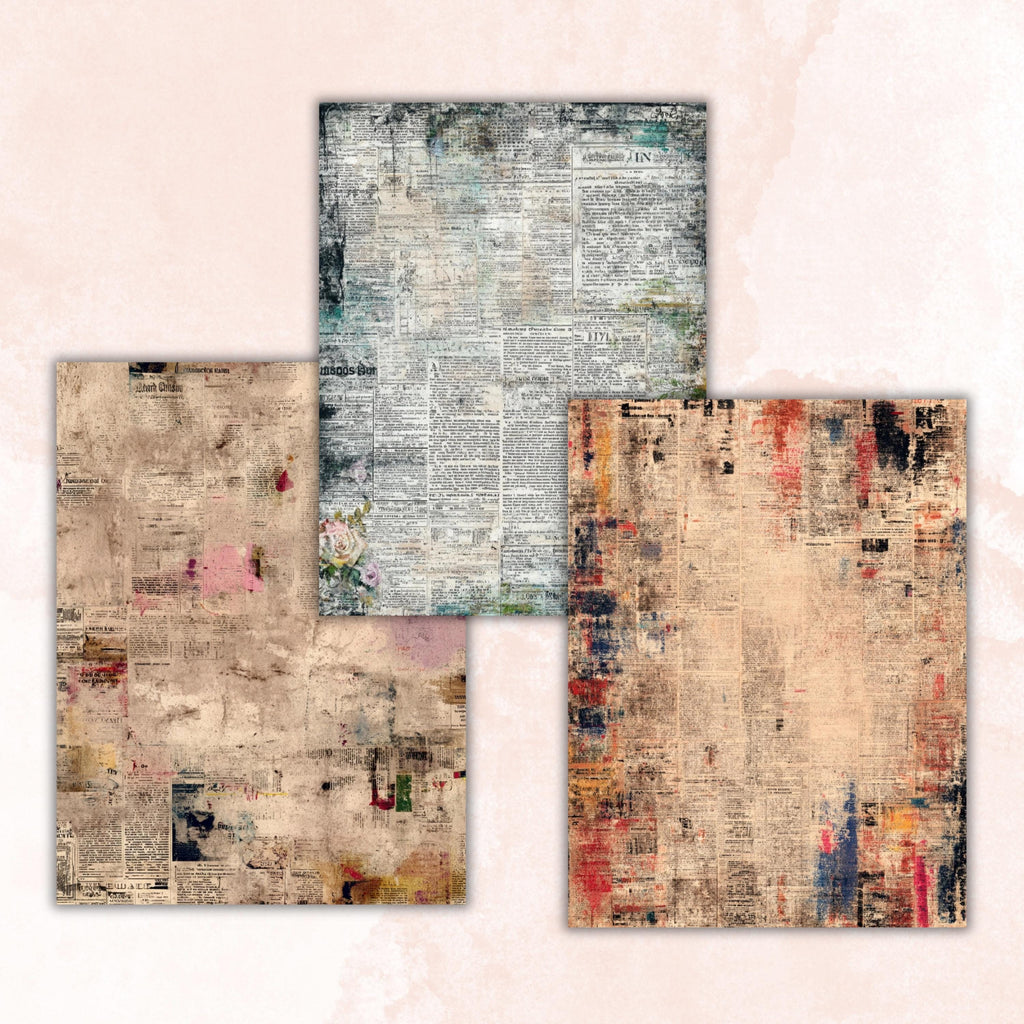 Abstract Grunge Newspaper Pages, Vintage Newsprint Backgrounds, Junk Journal Ephemera Paper, Collage Texture Pages, Letter Size Printable