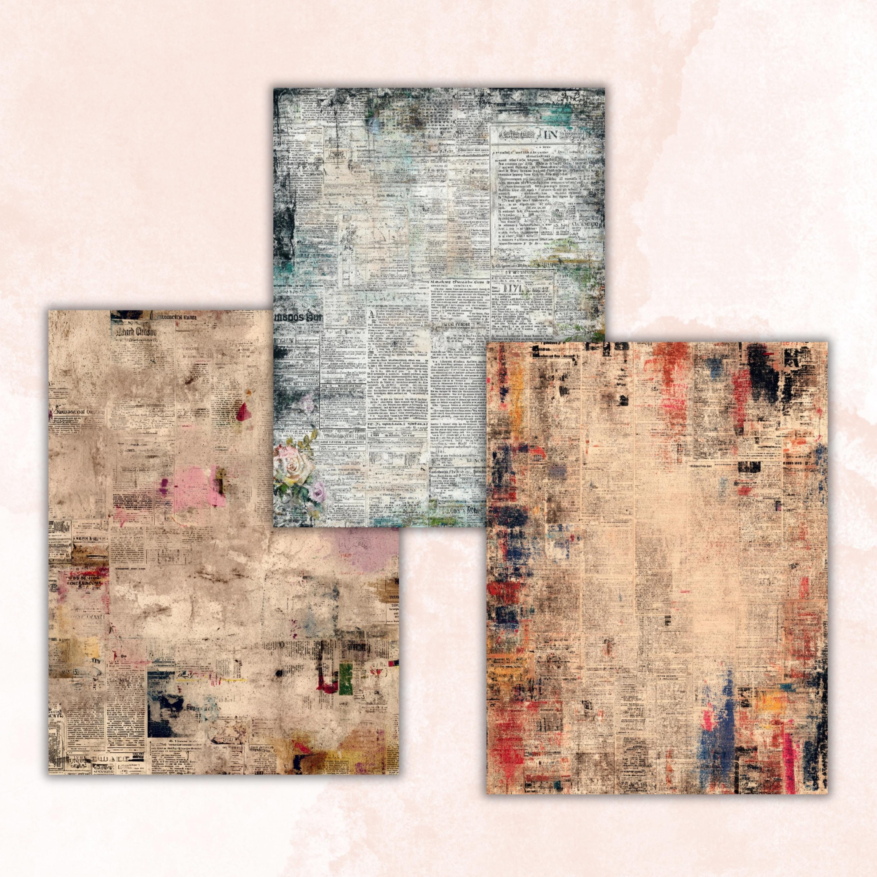 Abstract Grunge Newspaper Pages, Vintage Newsprint Backgrounds, Junk Journal Ephemera Paper, Collage Texture Pages, Letter Size Printable