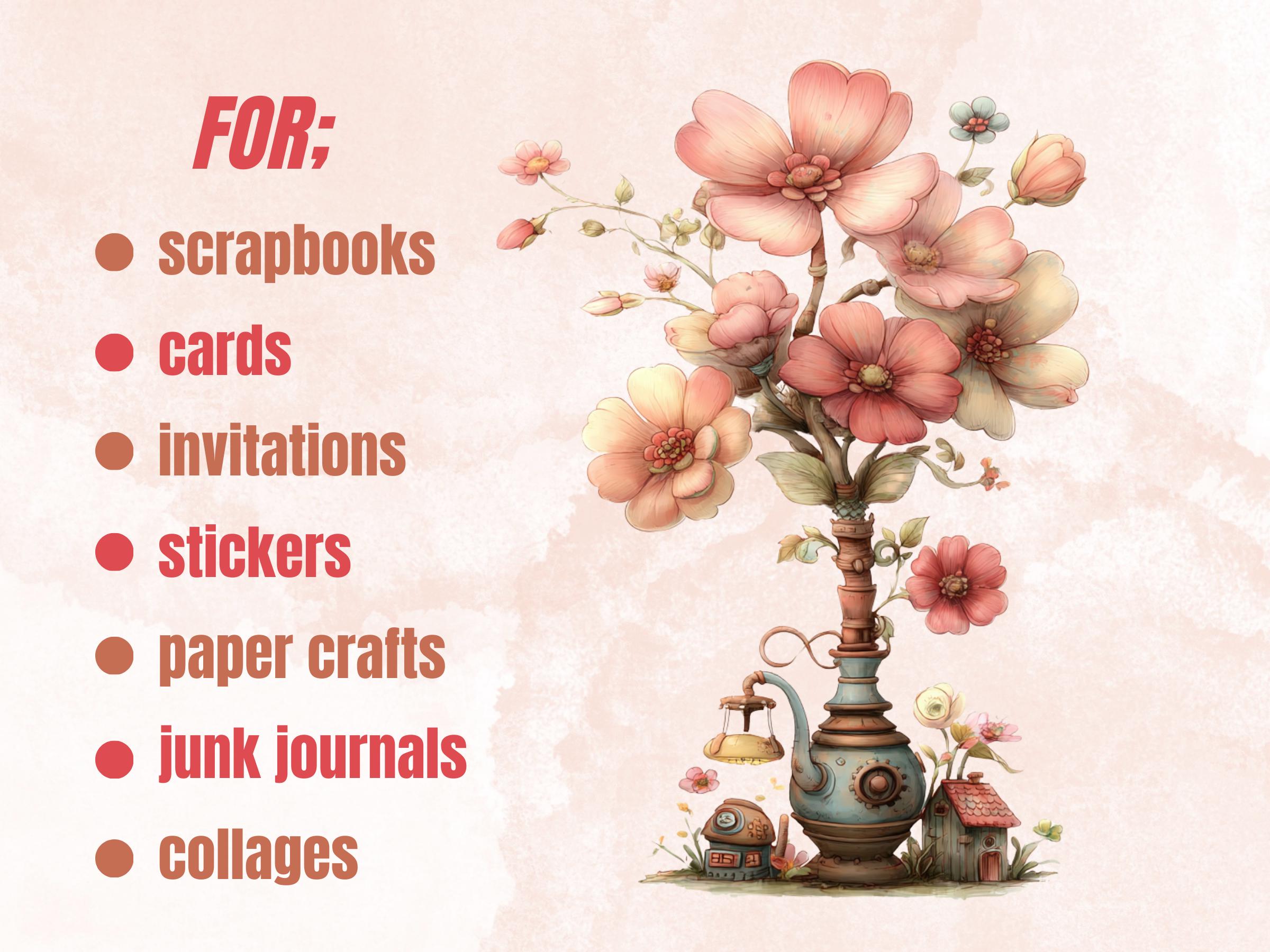 Whimsical Steampunk Floral Spring Clipart – 75 PNG Industrial Flowers, Gears, Keys for Crafts & Journals (Digital Download)