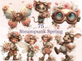 Whimsical Steampunk Floral Spring Clipart – 75 PNG Industrial Flowers, Gears, Keys for Crafts & Journals (Digital Download)