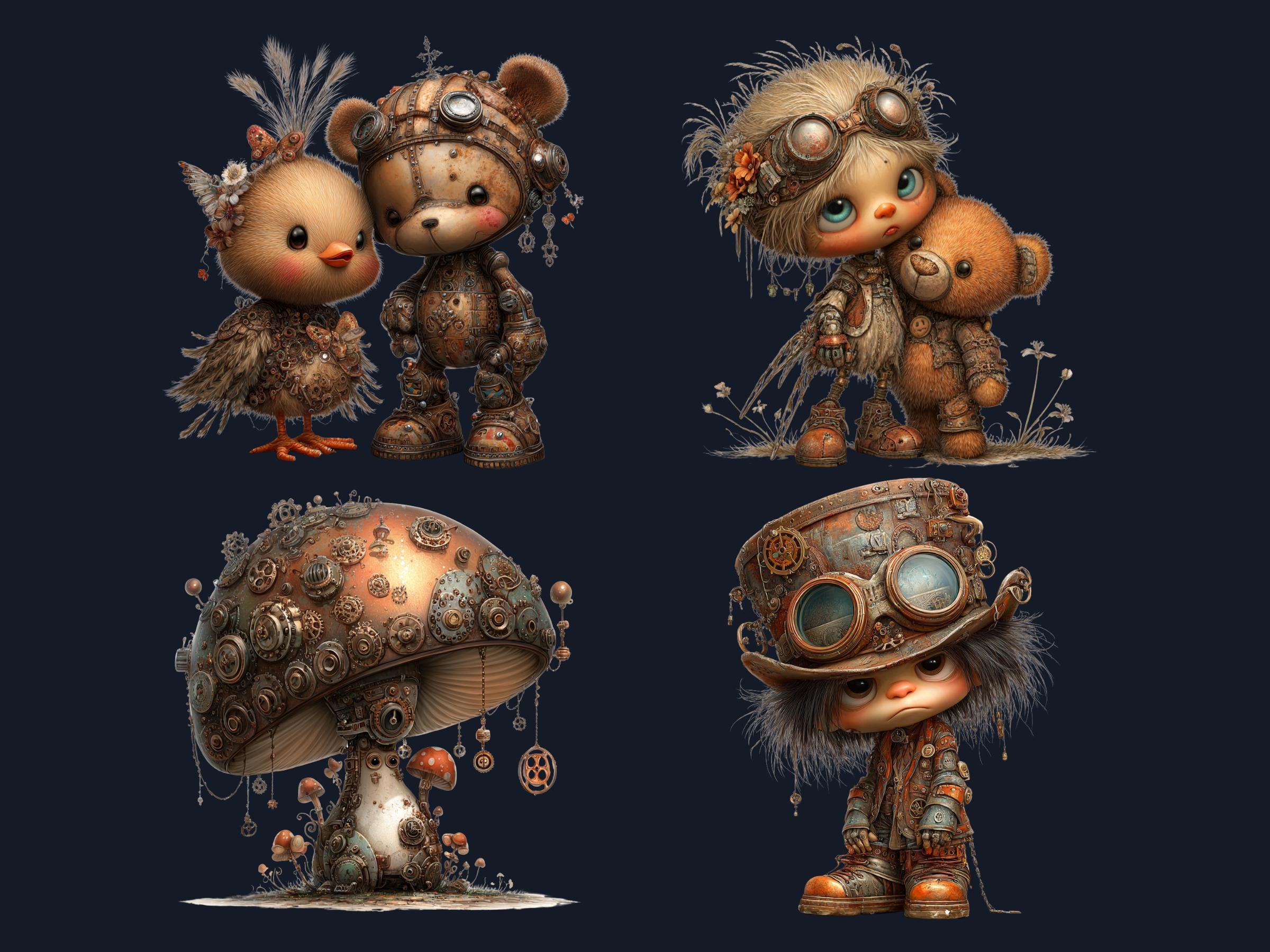 Whimsical Steampunk Clipart Bundle – 87 PNG Industrial Gears, Girls, Animals, Objects, Signs for Crafts & Journals (Digital Download)