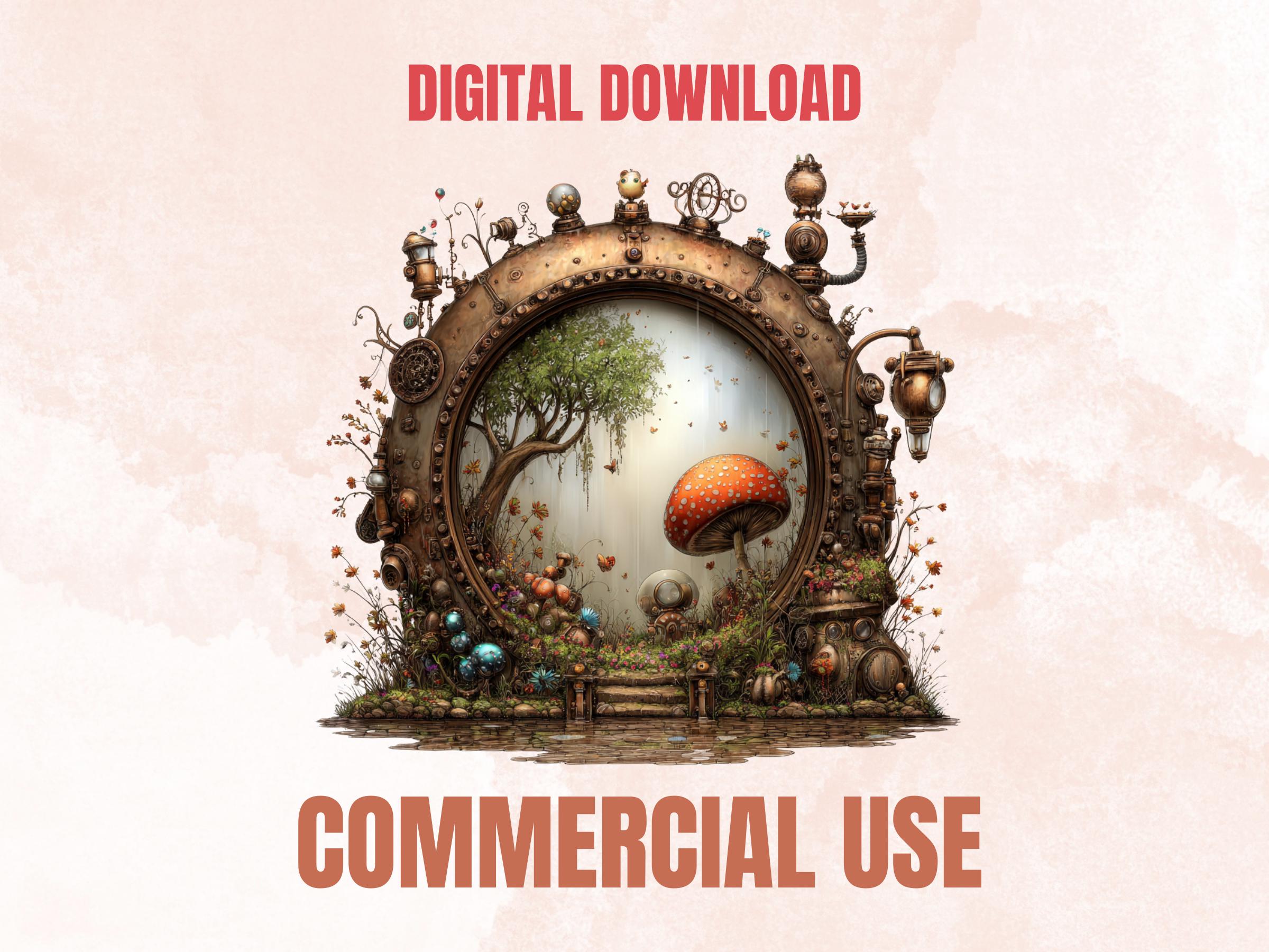 Whimsical Steampunk Woodland Clipart – 67 PNG Industrial Forest Animals, Gears, Nature for Journals & Crafts (Digital Download)
