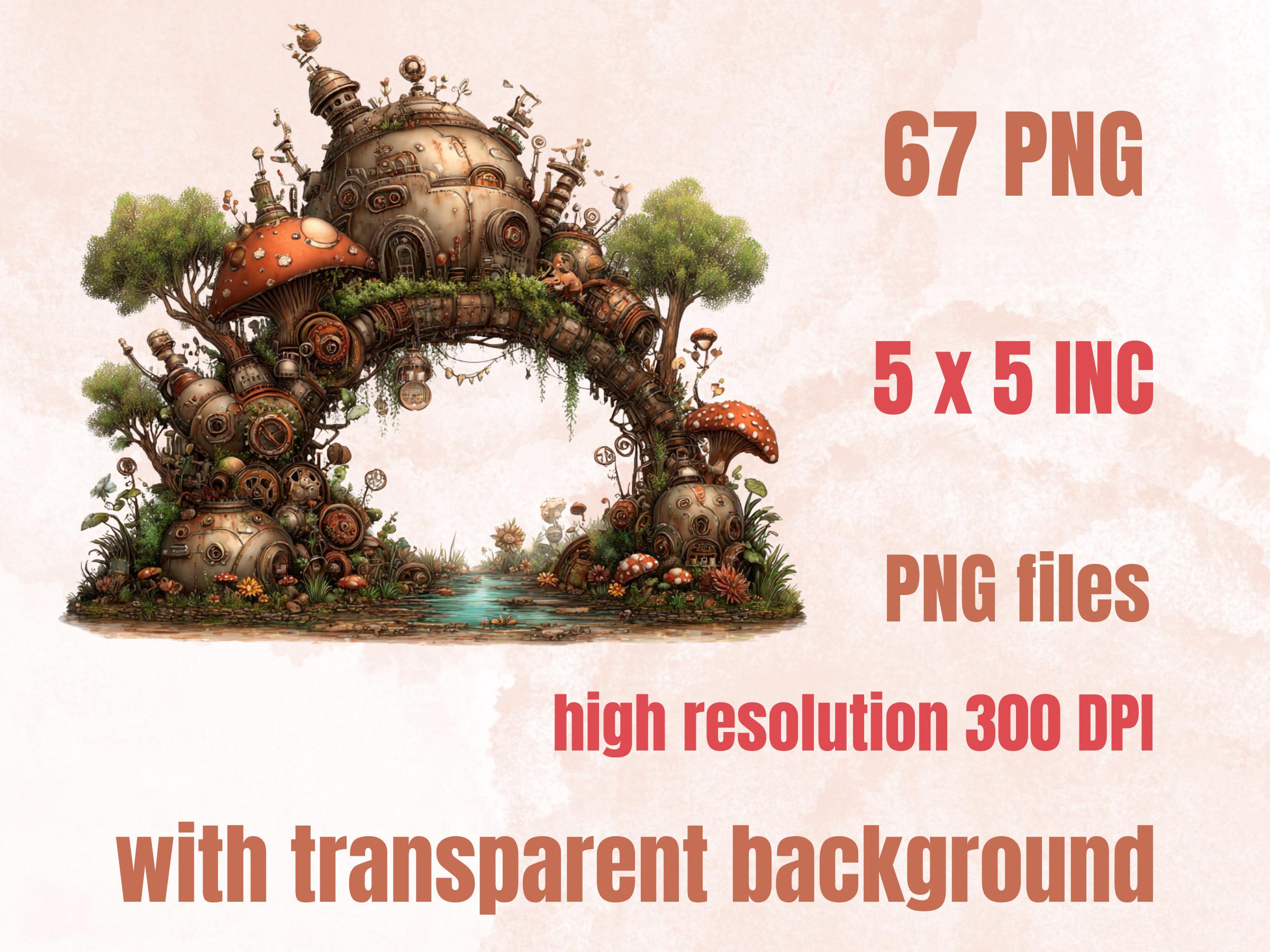 Whimsical Steampunk Woodland Clipart – 67 PNG Industrial Forest Animals, Gears, Nature for Journals & Crafts (Digital Download)