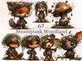 Whimsical Steampunk Woodland Clipart – 67 PNG Industrial Forest Animals, Gears, Nature for Journals & Crafts (Digital Download)