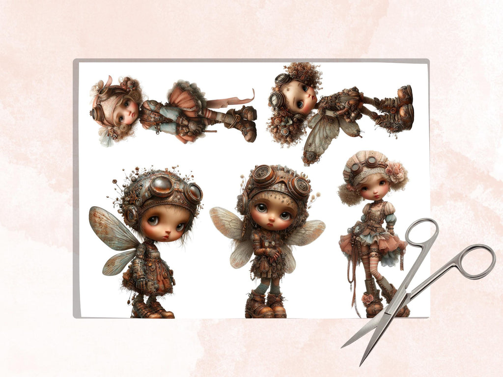 Steampunk Girl Fussy Cut, 35 Vintage Steampunk Fairy Cutouts, Junk Journal Ephemera Scrapbook Sheets