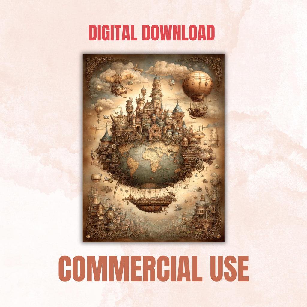Whimsy Steampunk Pages, Vintage Industrial Collage Backgrounds (Digital Download)