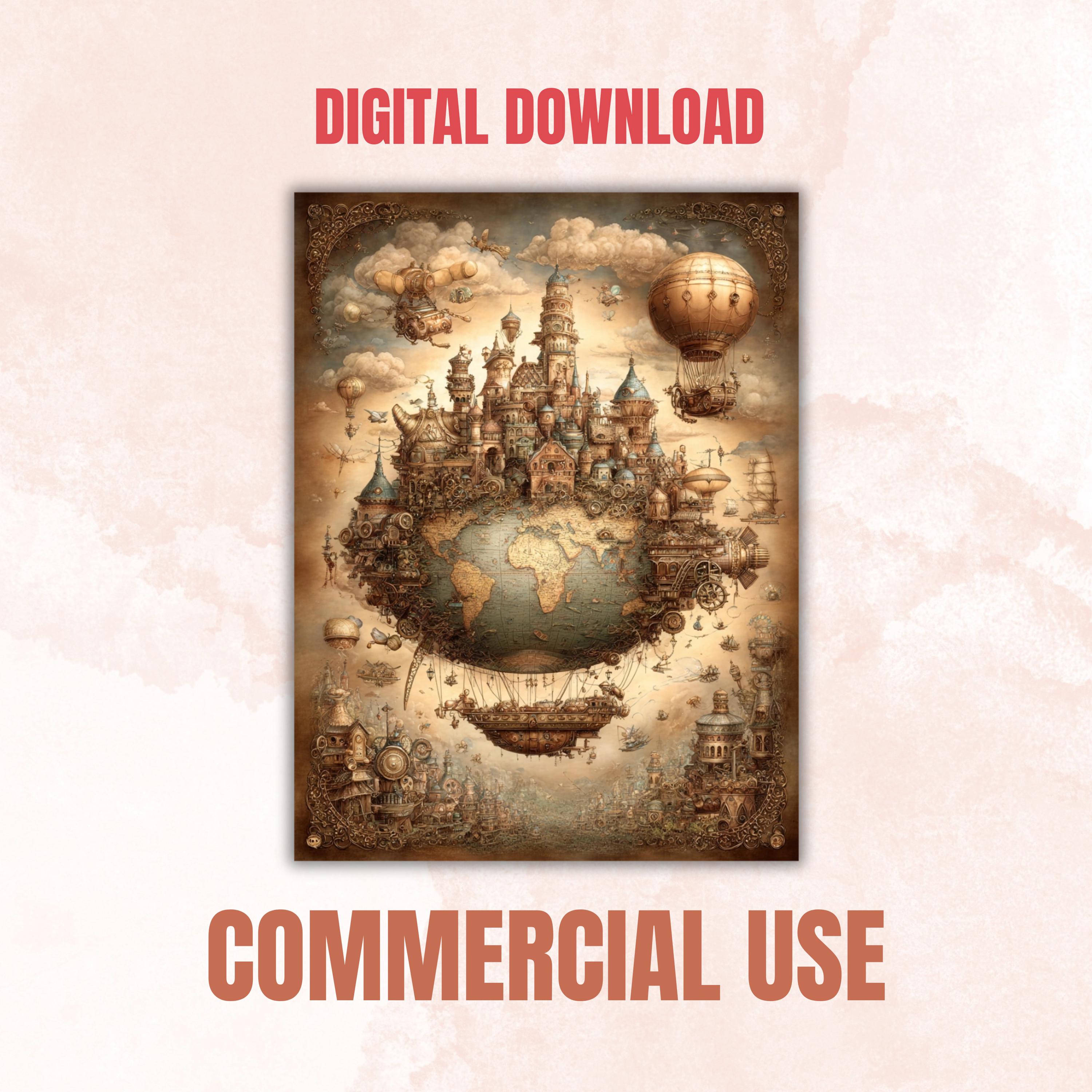 Whimsy Steampunk Pages, Vintage Industrial Collage Backgrounds (Digital Download)