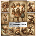 Whimsy Steampunk Pages, Vintage Industrial Collage Backgrounds (Digital Download)