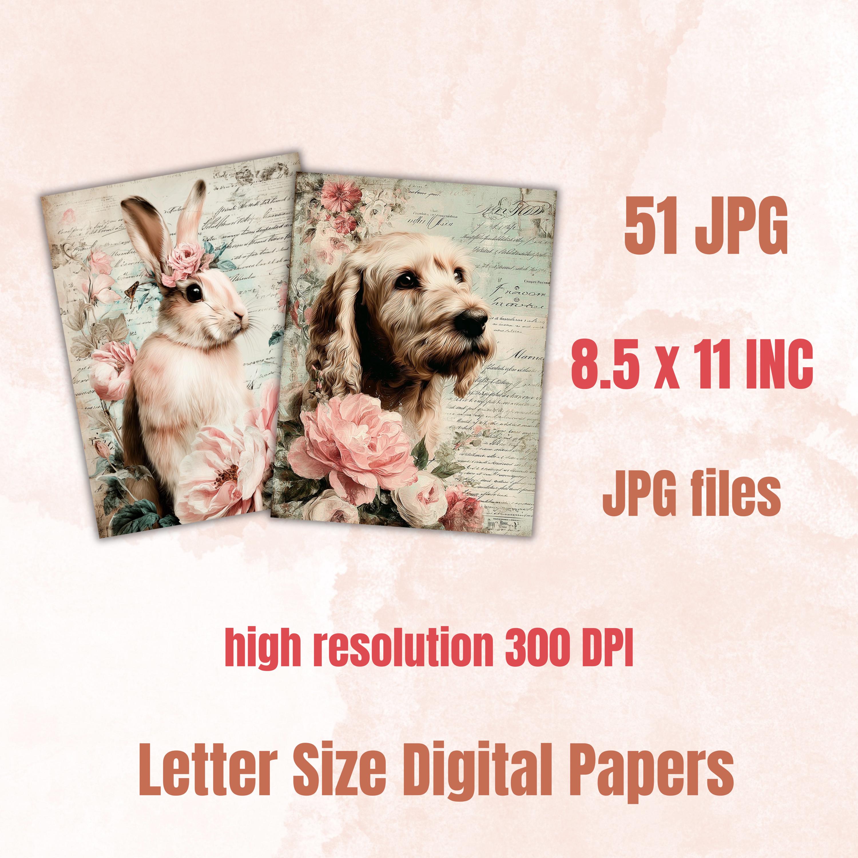 Whimsy Shabby Chic Pages, Vintage Floral Junk Journal Paper, Romantic Cottagecore Backgrounds, Soft Feminine Printable, Letter Size