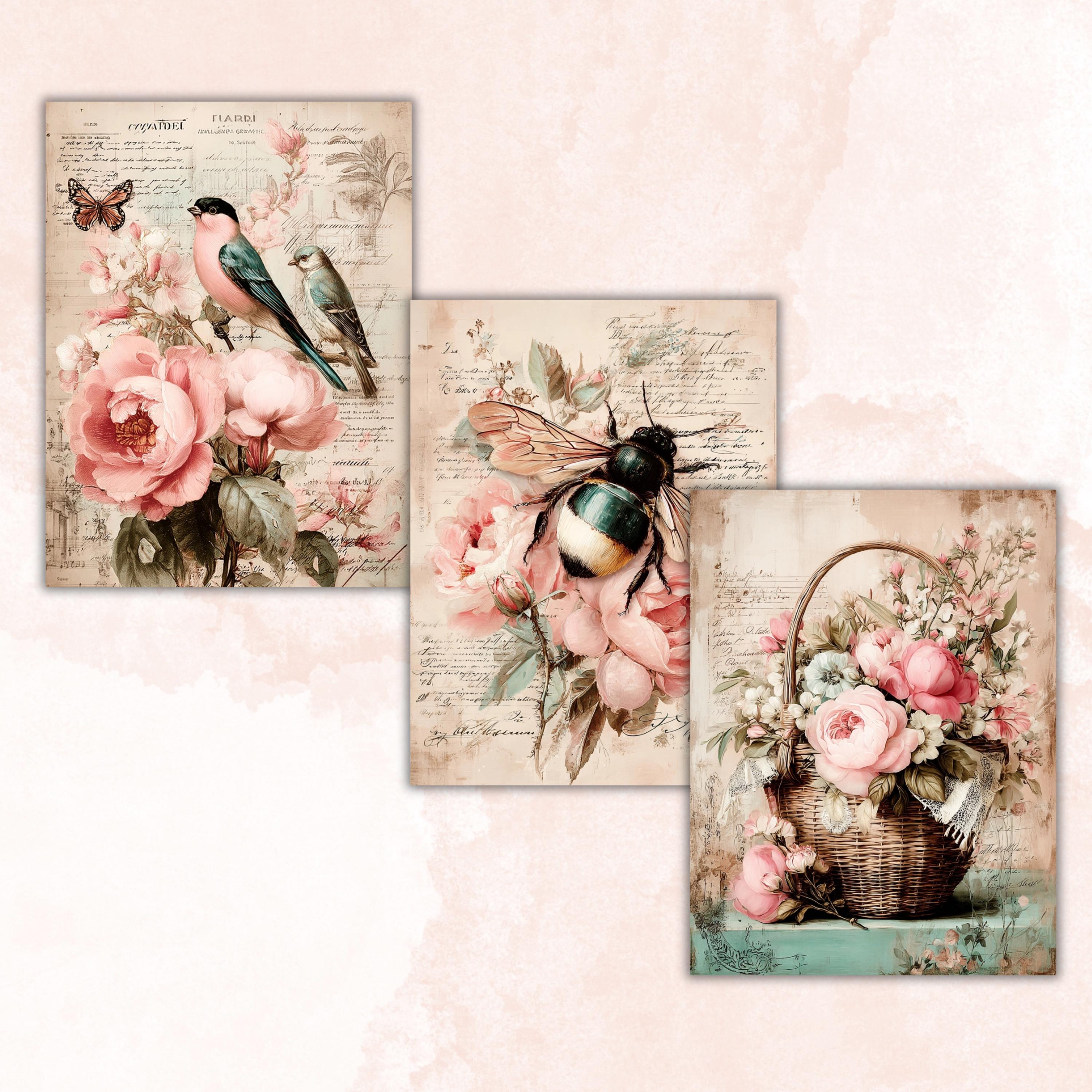 Whimsy Shabby Chic Pages, Vintage Floral Junk Journal Paper, Romantic Cottagecore Backgrounds, Soft Feminine Printable, Letter Size
