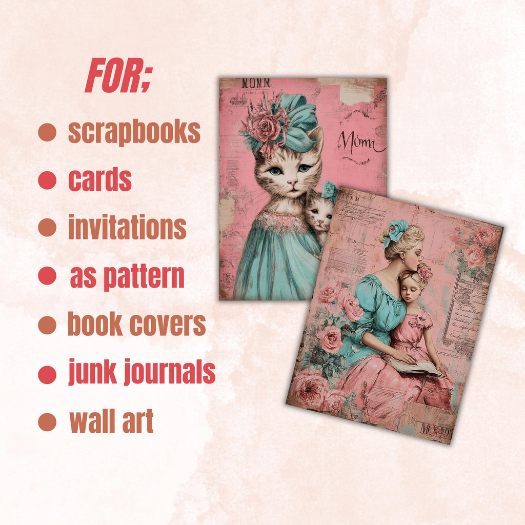 Vintage Floral Mother's Day Ephemera Pages, Junk Journal Collage Sheets (Digital Download)