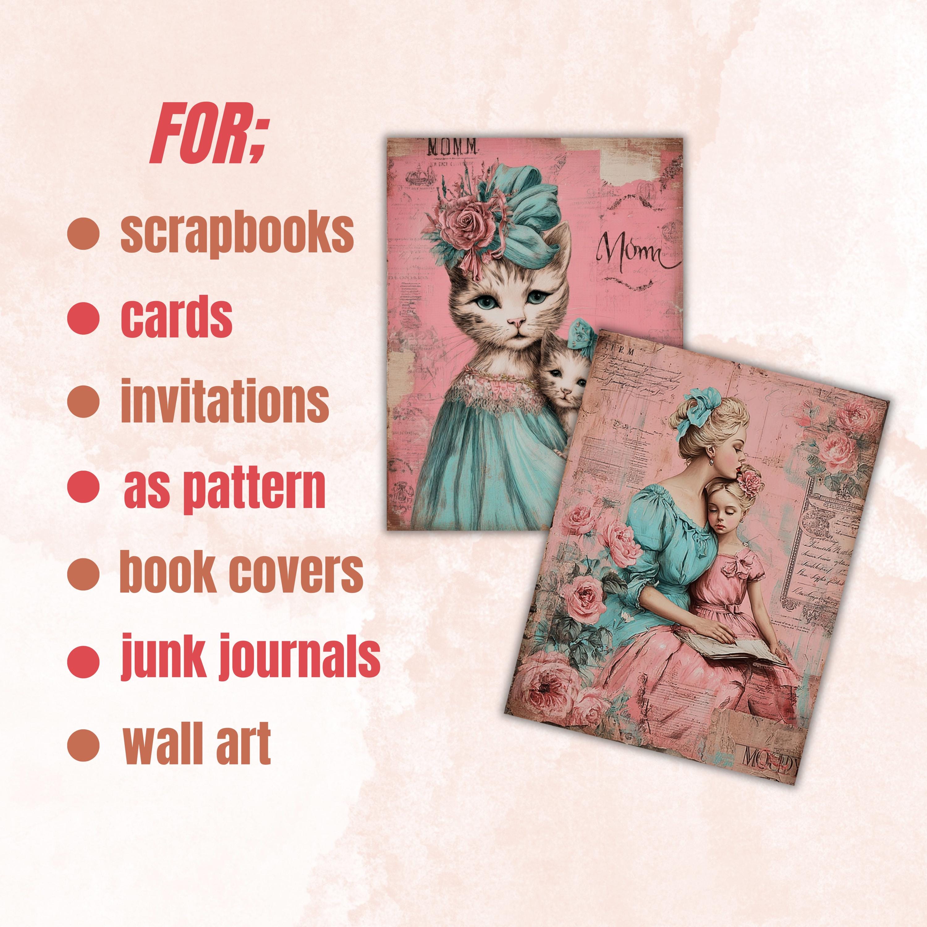 Vintage Floral Mother's Day Ephemera Pages, Junk Journal Collage Sheets (Digital Download)