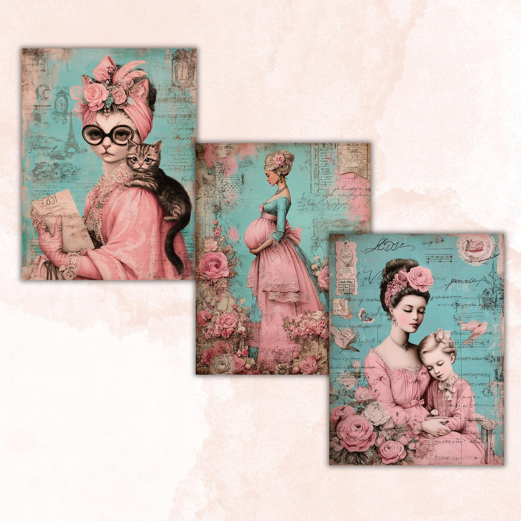 Vintage Floral Mother's Day Ephemera Pages, Junk Journal Collage Sheets (Digital Download)