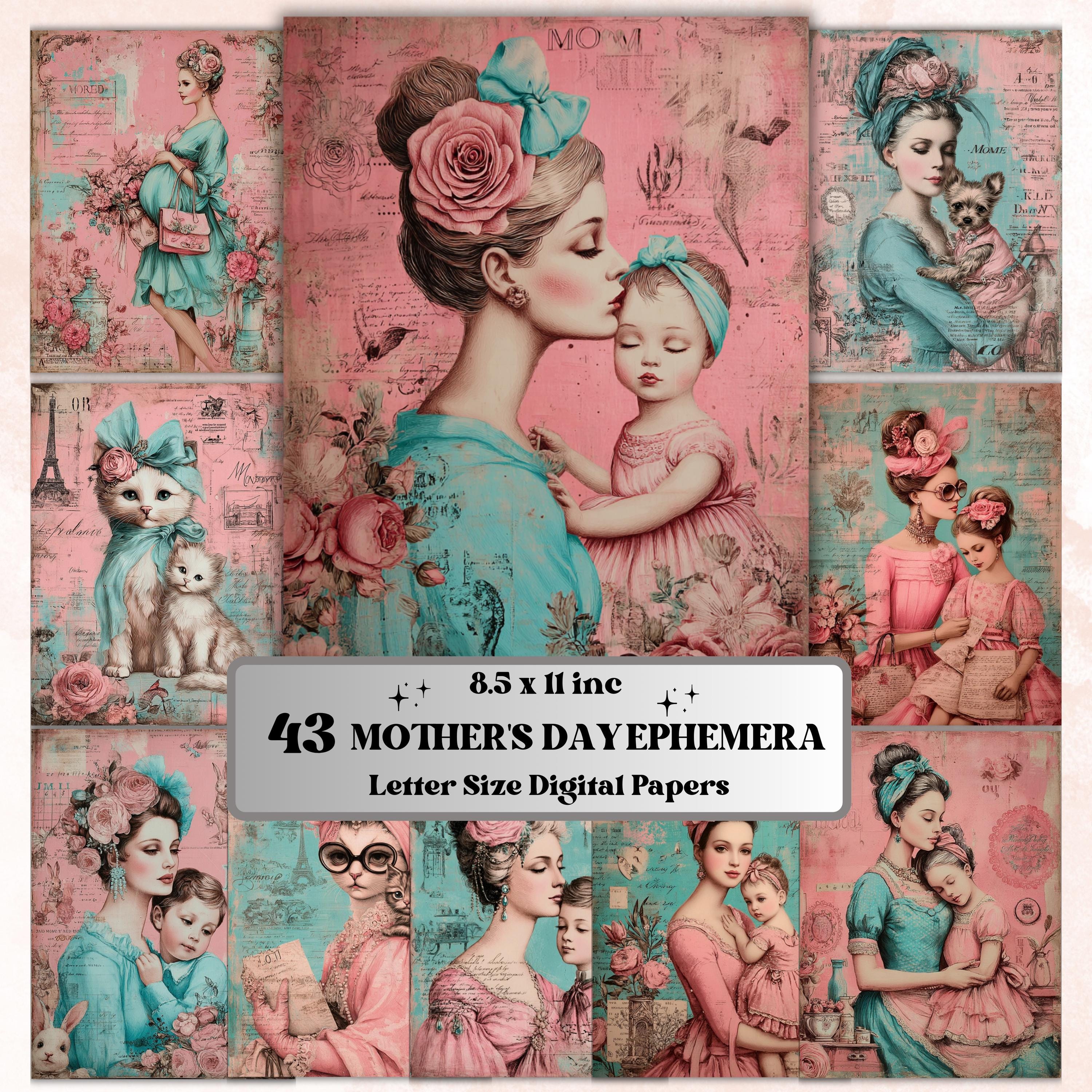 Vintage Floral Mother's Day Ephemera Pages, Junk Journal Collage Sheets (Digital Download)