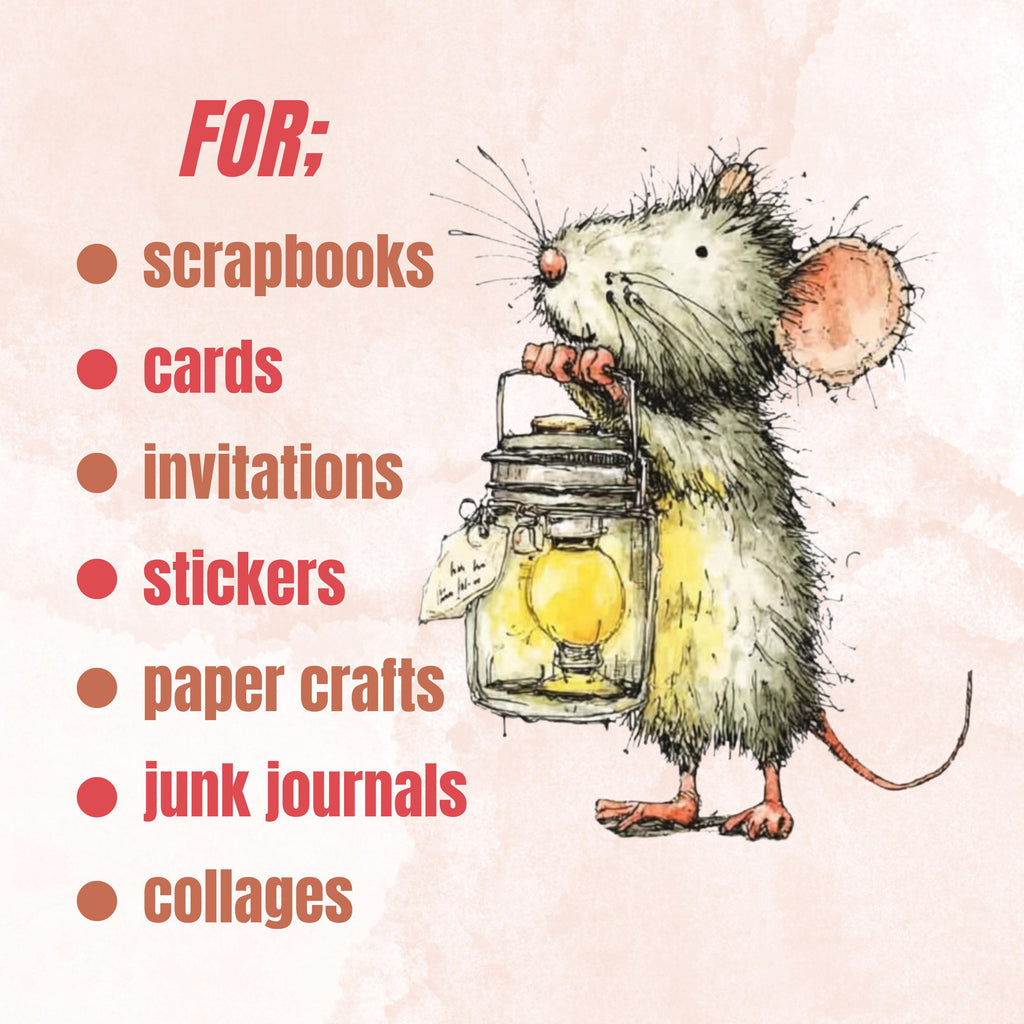 Watercolor Mouse Secret Life Clipart: Whimsical Storybook Illustration PNG (Digital Download)