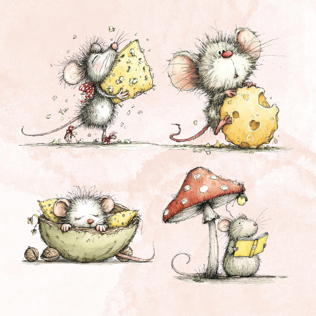 Watercolor Mouse Secret Life Clipart: Whimsical Storybook Illustration PNG (Digital Download)