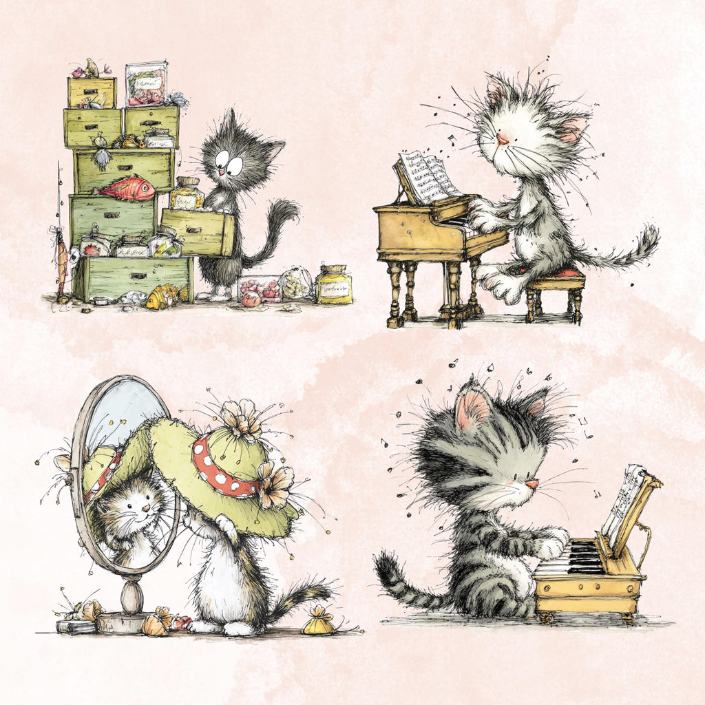 Watercolor Cat Secret Life Clipart: Whimsical Kitten Storybook Illustration PNG (Digital Download)