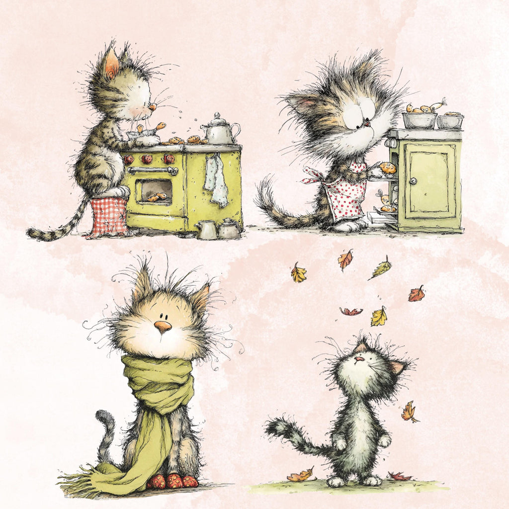 Watercolor Cat Secret Life Clipart: Whimsical Kitten Storybook Illustration PNG (Digital Download)