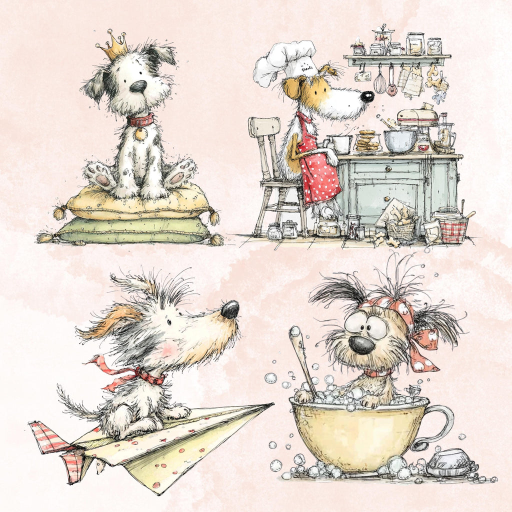 Watercolor Dog Secret Life Clipart: Whimsical Puppy Storybook Illustration PNG (Digital Download)