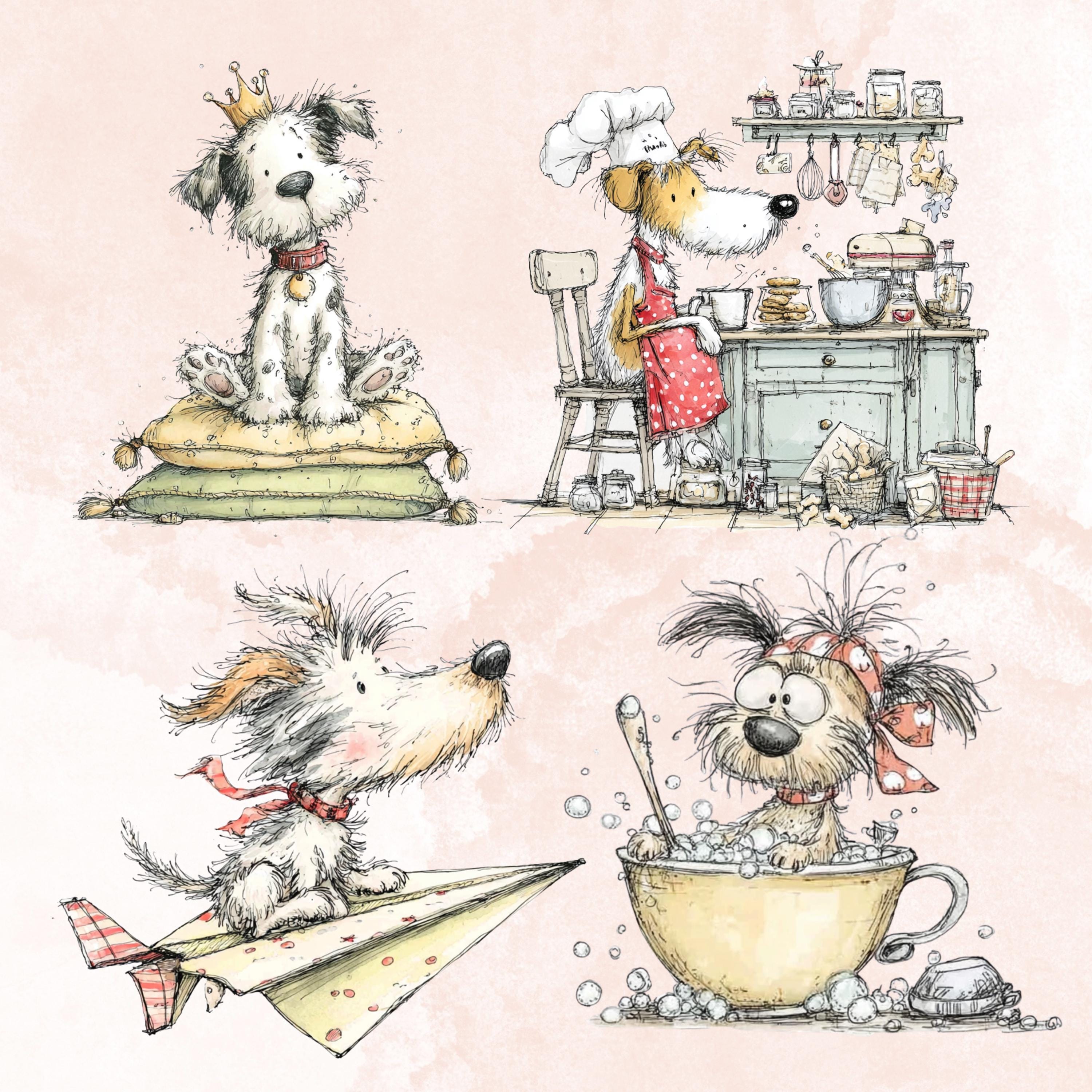 Watercolor Dog Secret Life Clipart: Whimsical Puppy Storybook Illustration PNG (Digital Download)