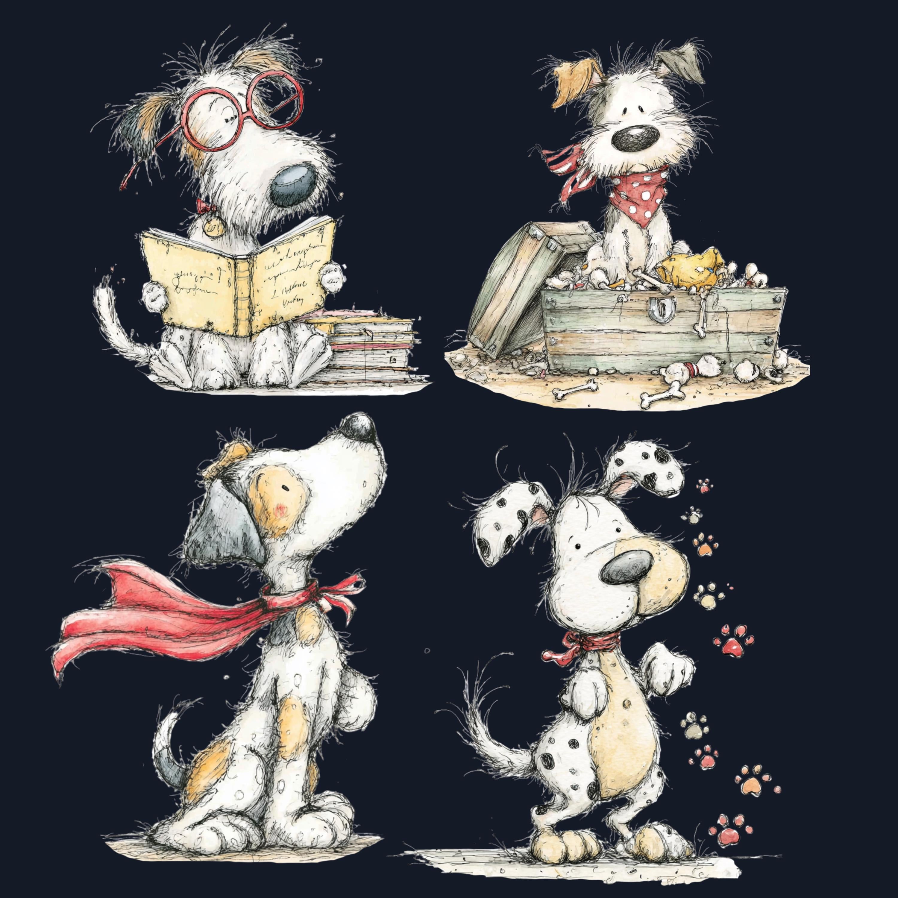 Watercolor Dog Secret Life Clipart: Whimsical Puppy Storybook Illustration PNG (Digital Download)