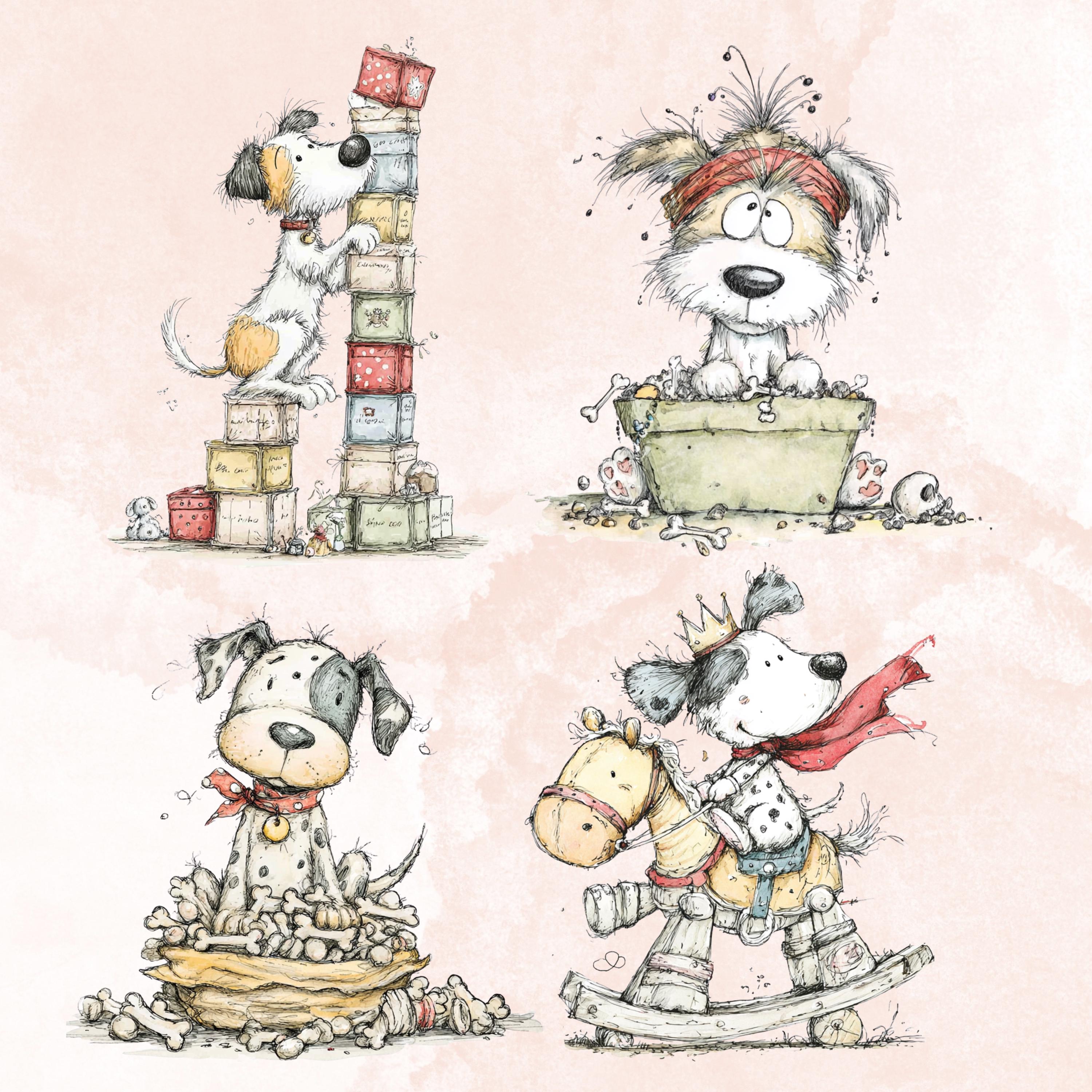 Watercolor Dog Secret Life Clipart: Whimsical Puppy Storybook Illustration PNG (Digital Download)