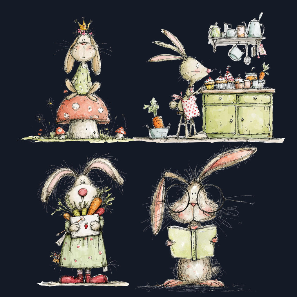 Watercolor Bunny Secret Life Clipart: Whimsical Rabbit Storybook Illustration PNG (Digital Download)