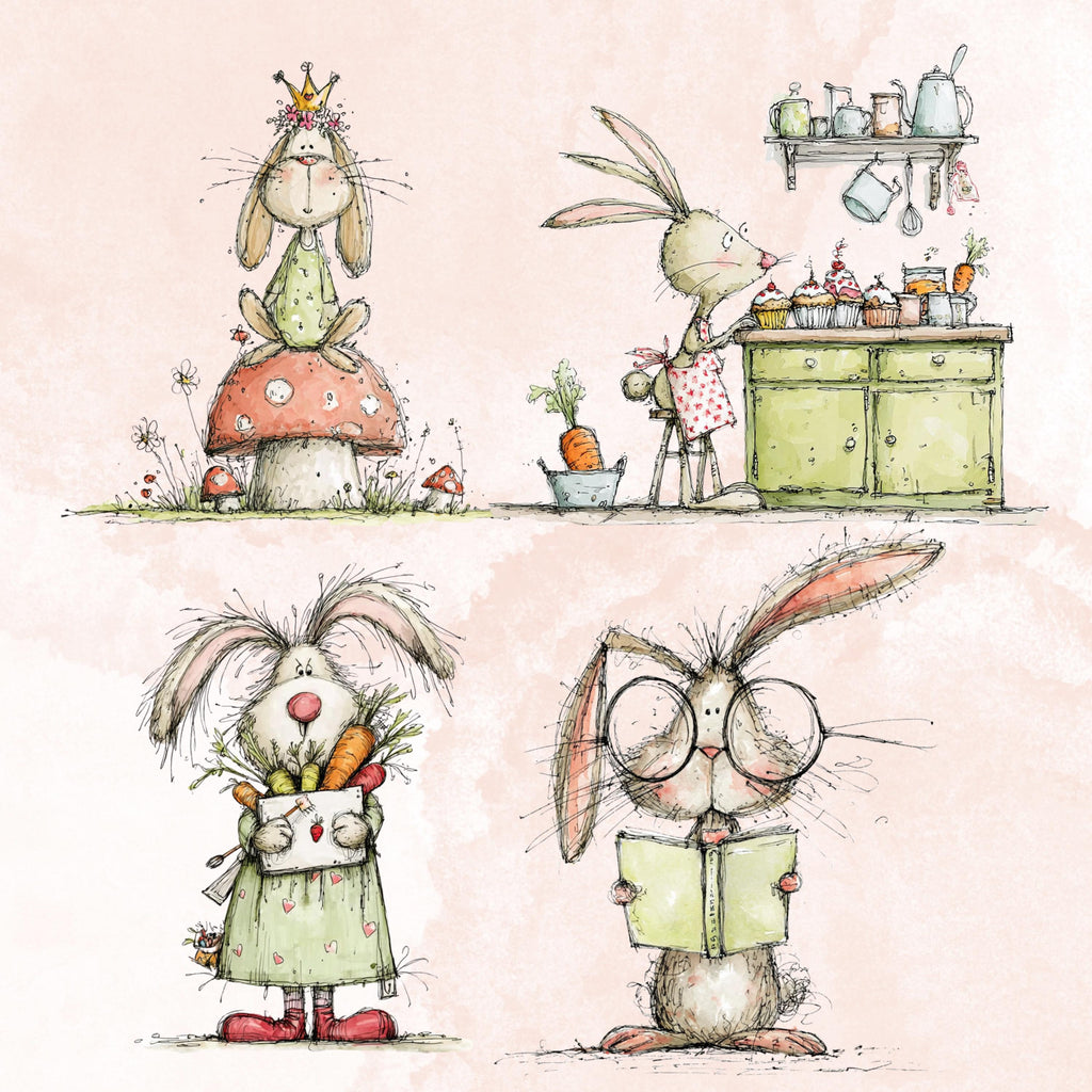 Watercolor Bunny Secret Life Clipart: Whimsical Rabbit Storybook Illustration PNG (Digital Download)