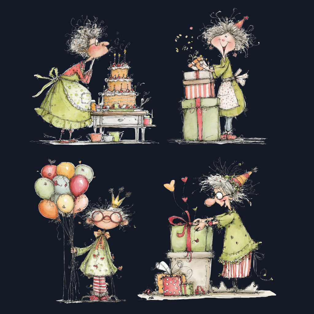 Quirky Grandma's Birthday Clipart: Whimsical Elderly Lady Illustration PNG (Digital Download)