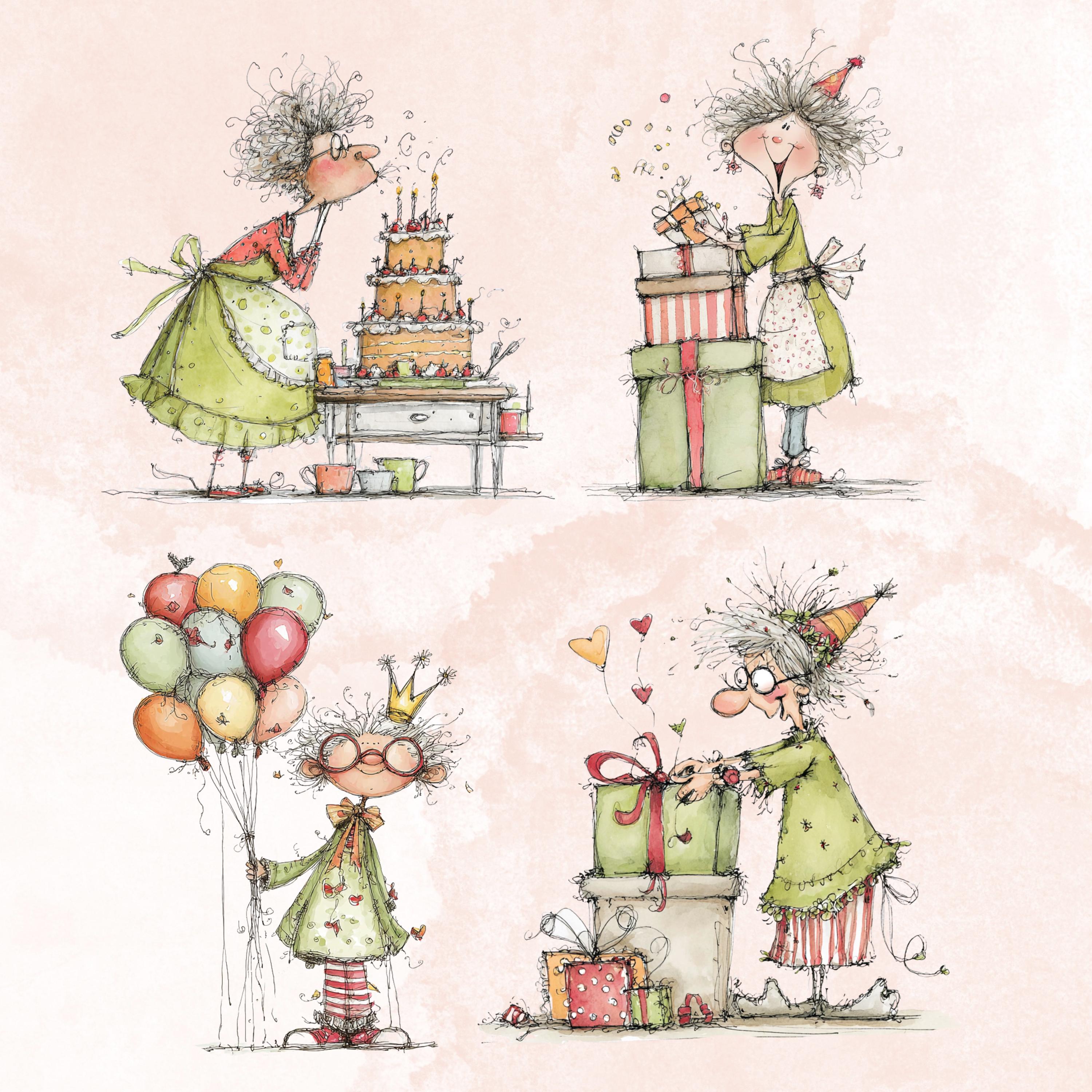 Quirky Grandma's Birthday Clipart: Whimsical Elderly Lady Illustration PNG (Digital Download)