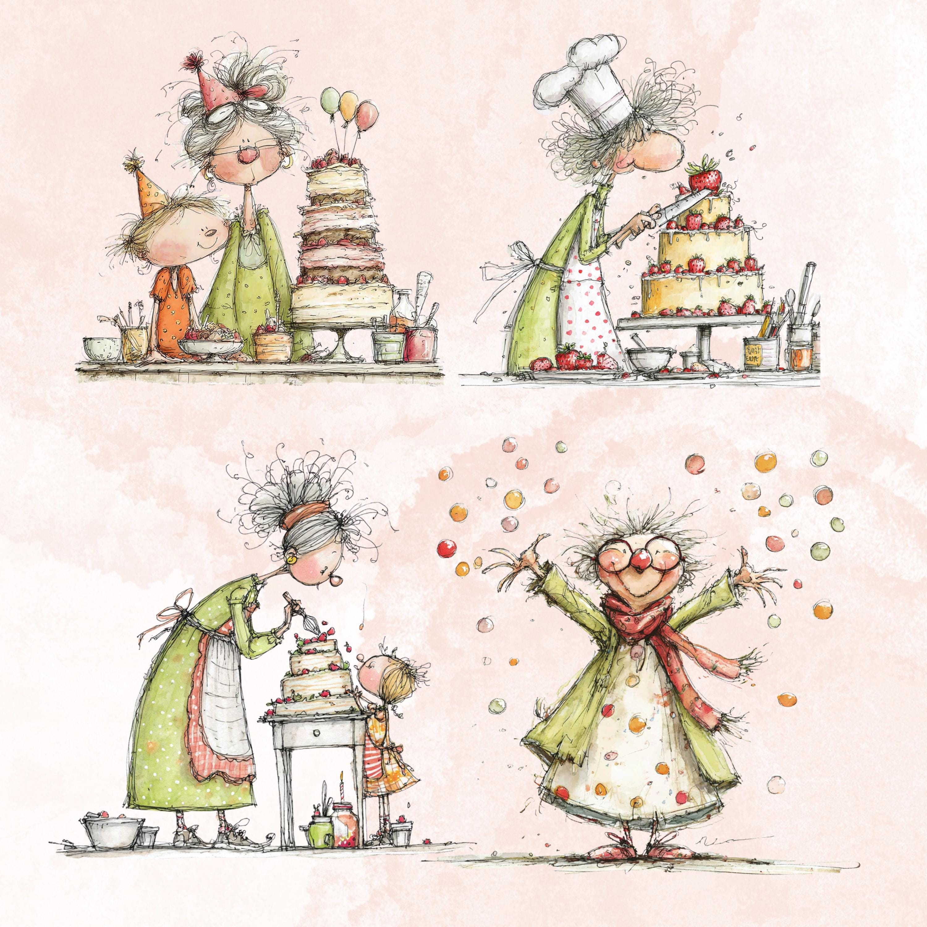 Quirky Grandma's Birthday Clipart: Whimsical Elderly Lady Illustration PNG (Digital Download)