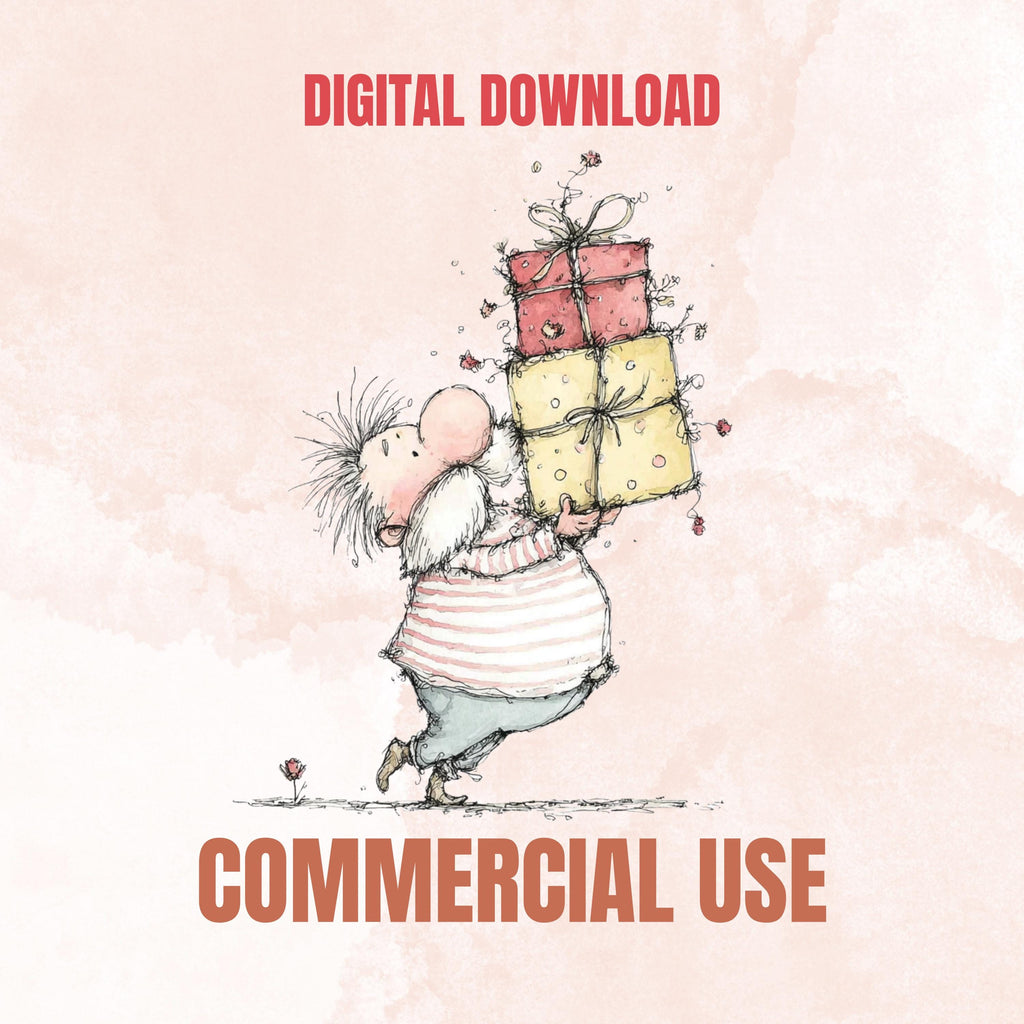 Quirky Grandpa's Birthday Clipart: Whimsical Elderly Man Illustration PNG (Digital Download)