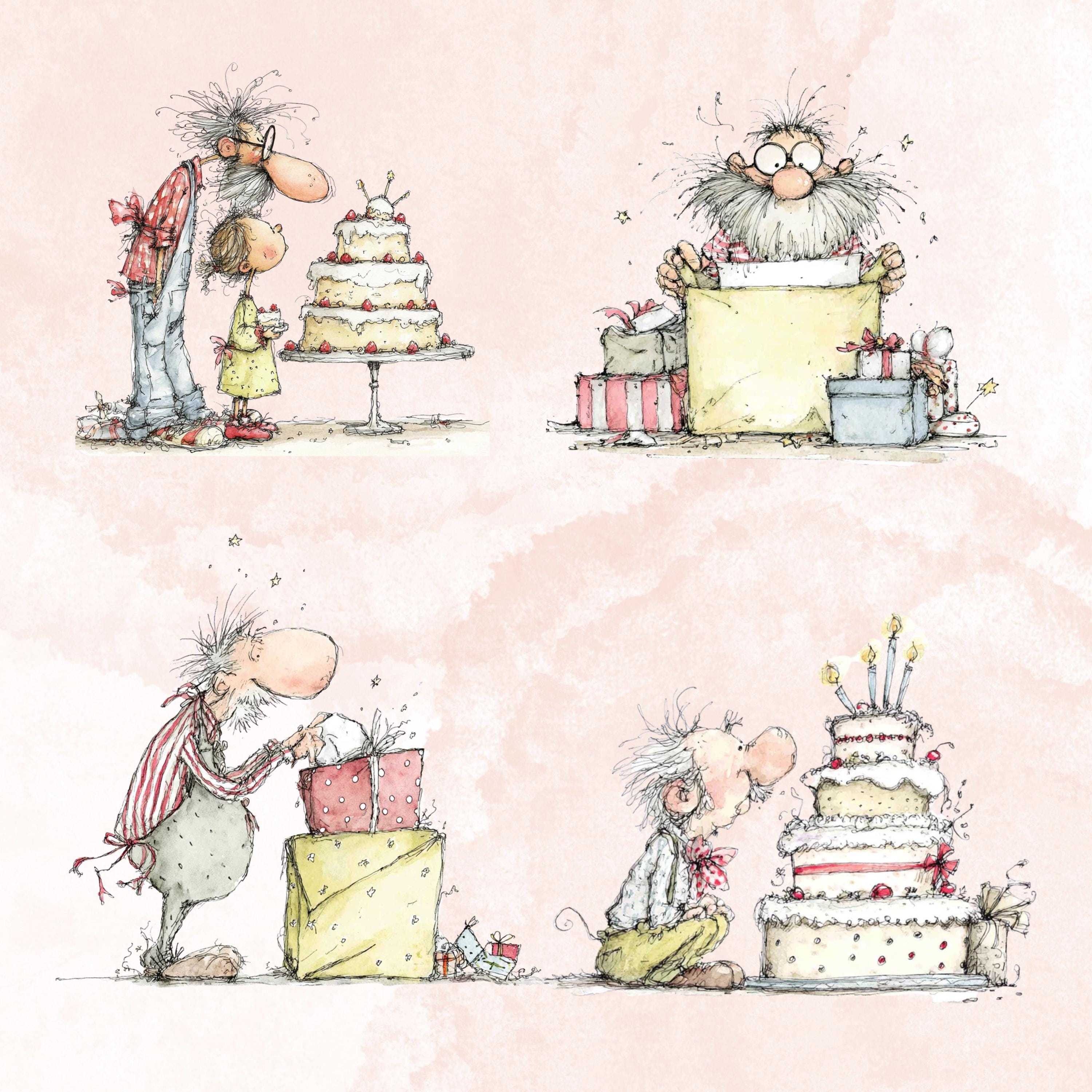 Quirky Grandpa's Birthday Clipart: Whimsical Elderly Man Illustration PNG (Digital Download)