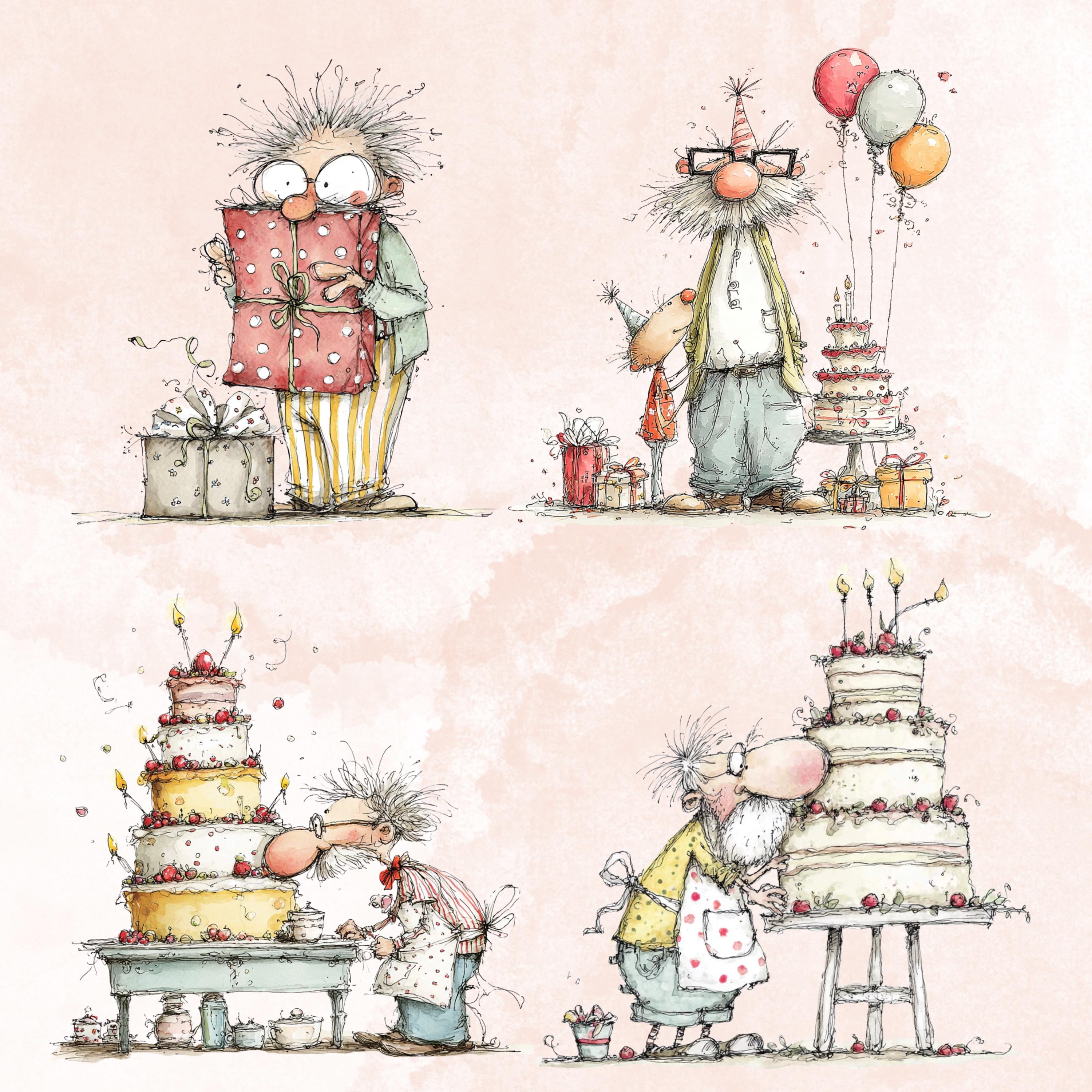 Quirky Grandpa's Birthday Clipart: Whimsical Elderly Man Illustration PNG (Digital Download)