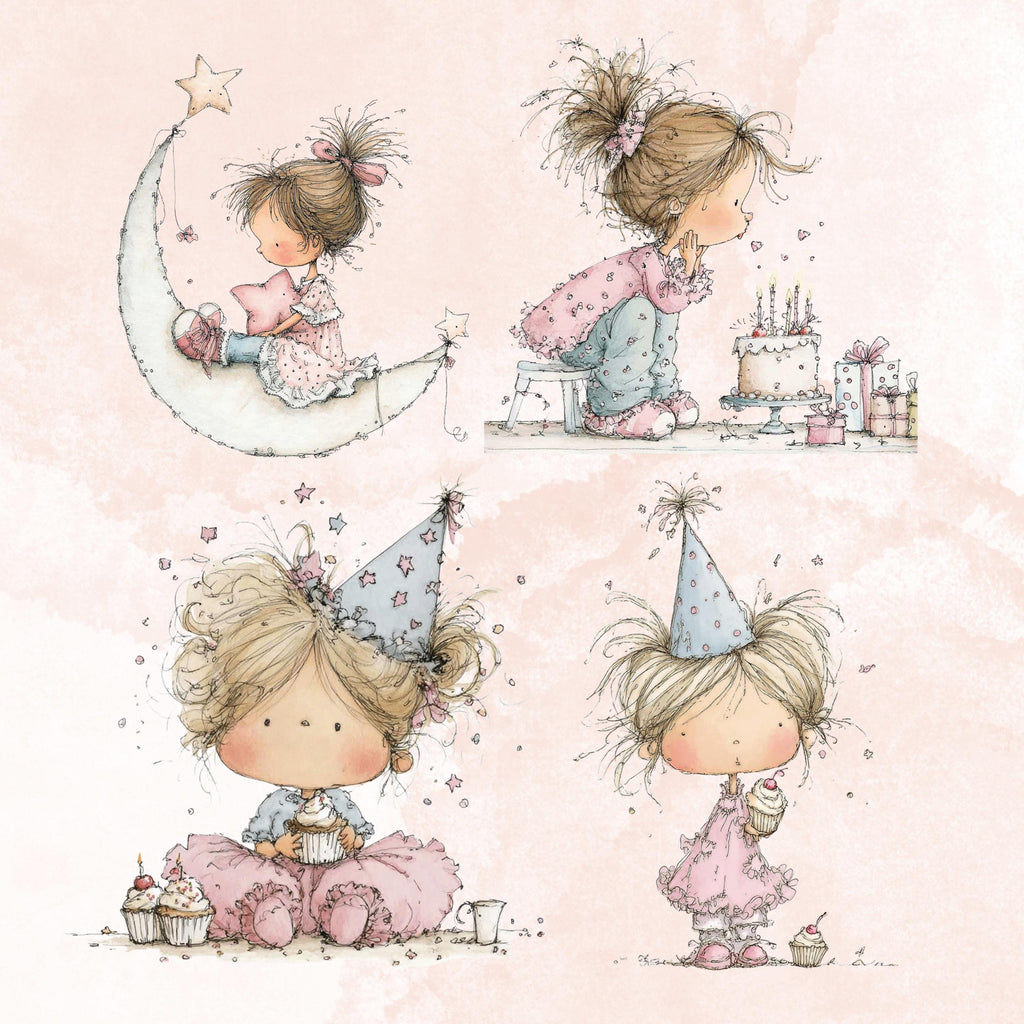 Watercolor Little Girl Clipart: Whimsical Pink Nursery Illustration PNG (Digital Download)