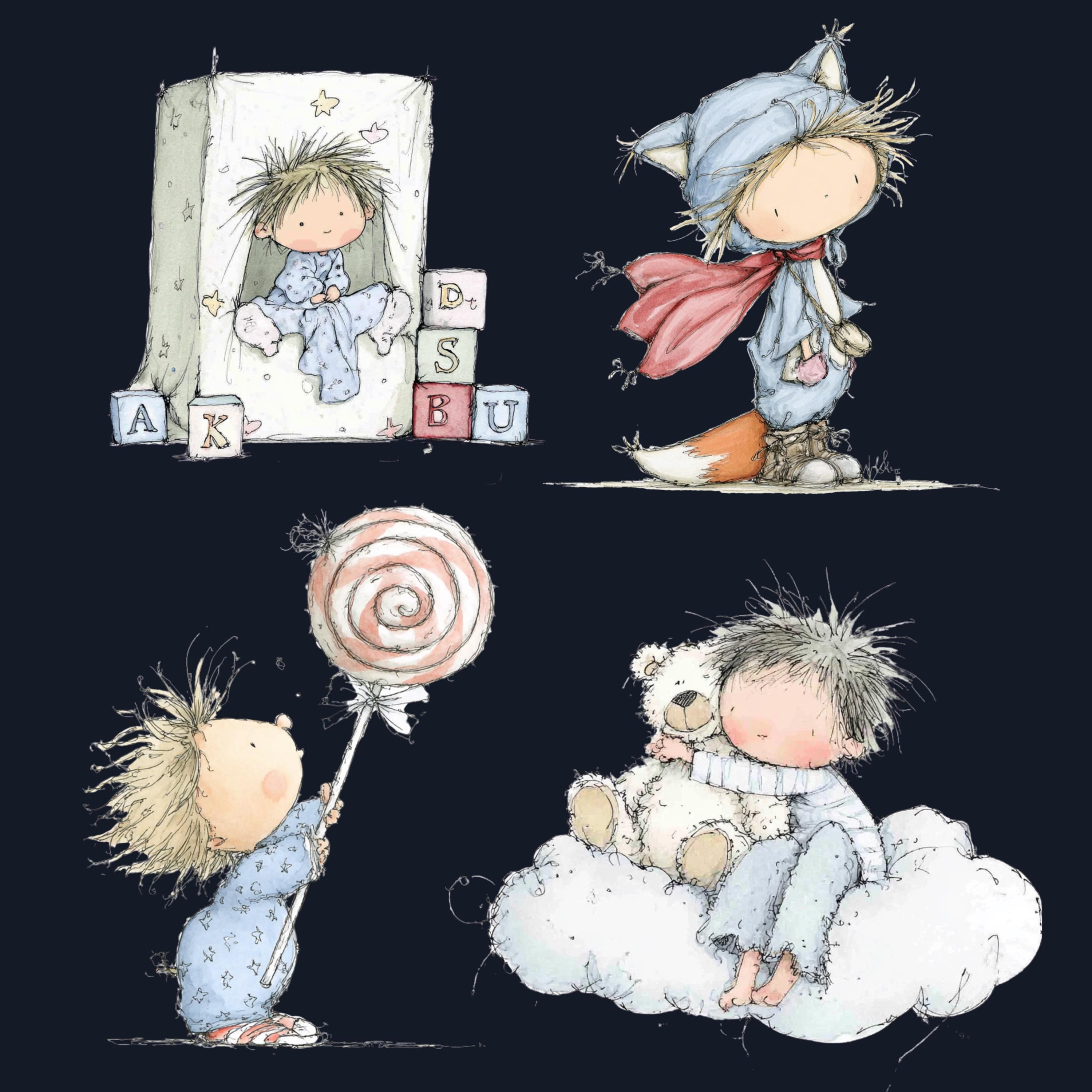 Watercolor Little Boy Clipart: Whimsical Blue Nursery Illustration PNG (Digital Download)