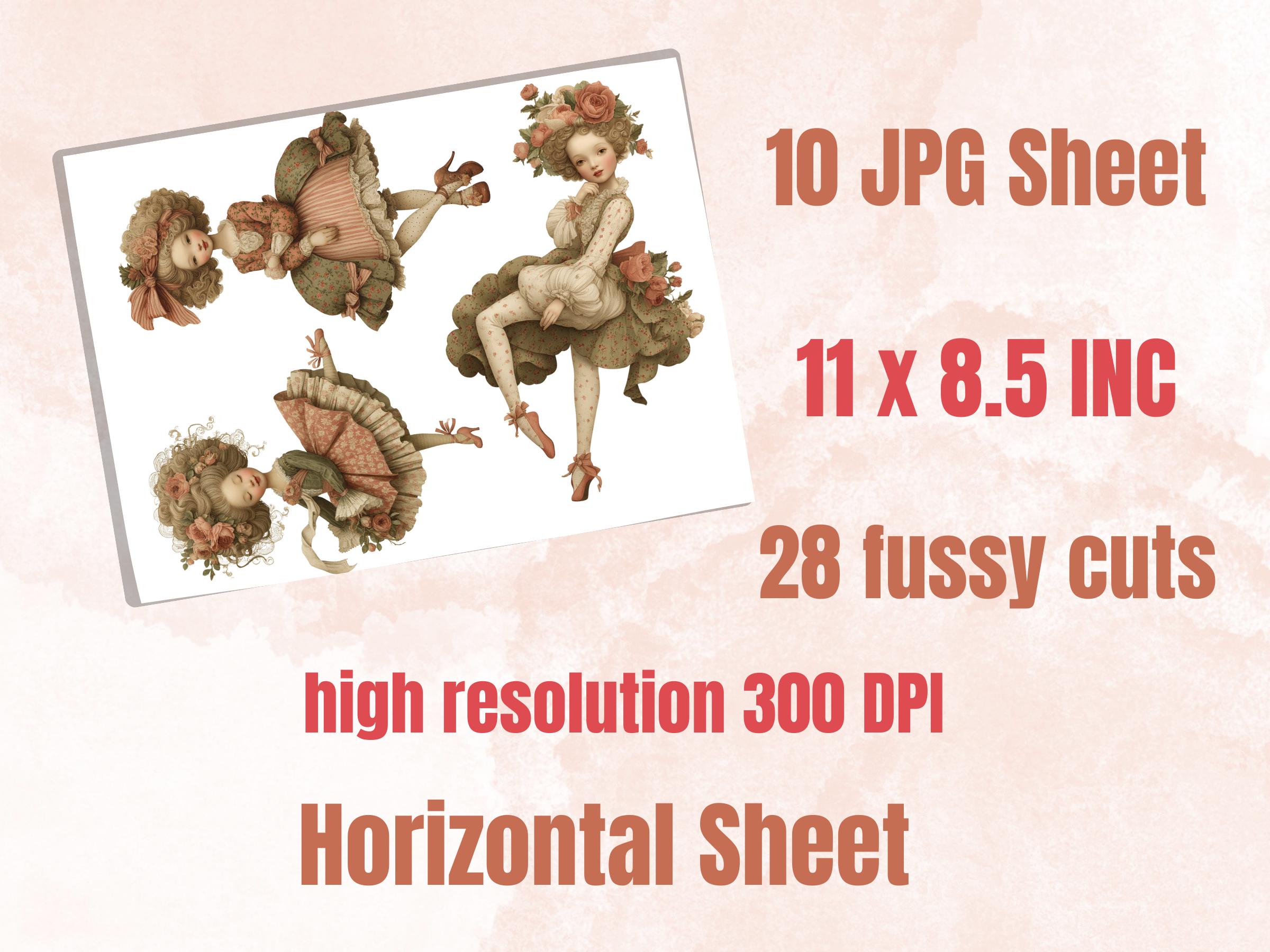Whimsical Rococo Girl Fussy Cut Bundle, 28 Vintage Rococo Cutouts, Feminine Junk Journal Ephemera Scrapbook Sheets