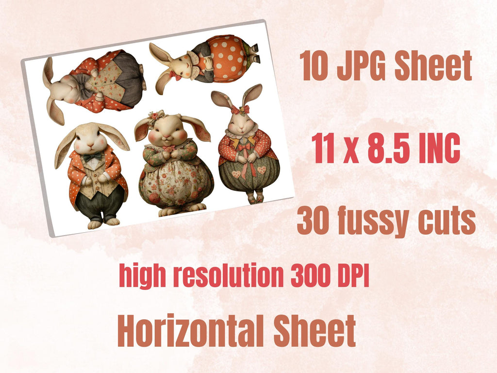 Quirky Curvy Bunny Fussy Cut Bundle, 30 Funny Rabbit Cutouts, Whimsical Easter Ephemera Junk Journal