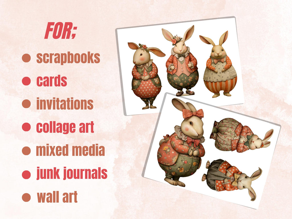 Quirky Curvy Bunny Fussy Cut Bundle, 30 Funny Rabbit Cutouts, Whimsical Easter Ephemera Junk Journal