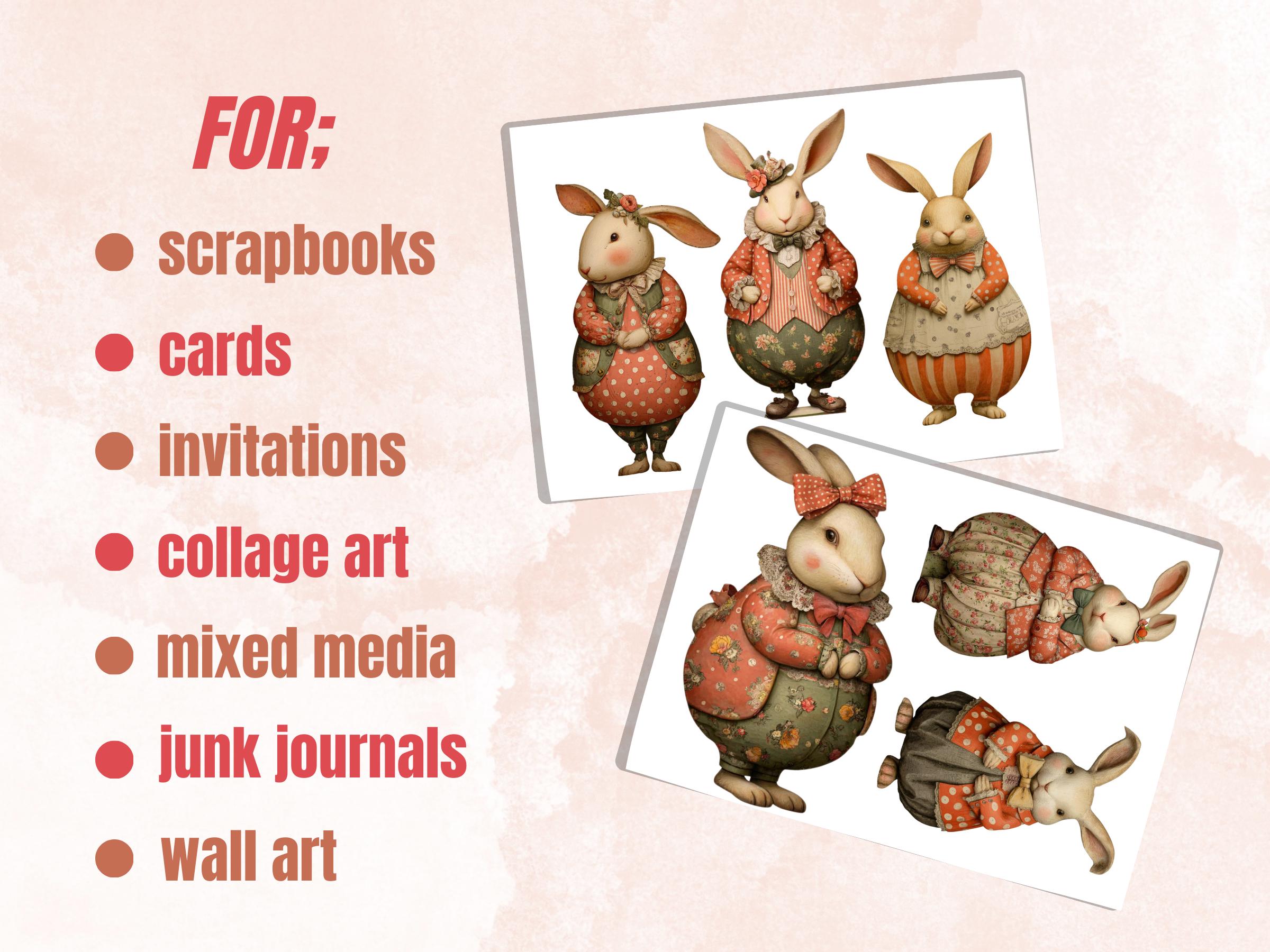 Quirky Curvy Bunny Fussy Cut Bundle, 30 Funny Rabbit Cutouts, Whimsical Easter Ephemera Junk Journal