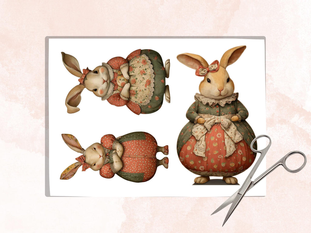 Quirky Curvy Bunny Fussy Cut Bundle, 30 Funny Rabbit Cutouts, Whimsical Easter Ephemera Junk Journal