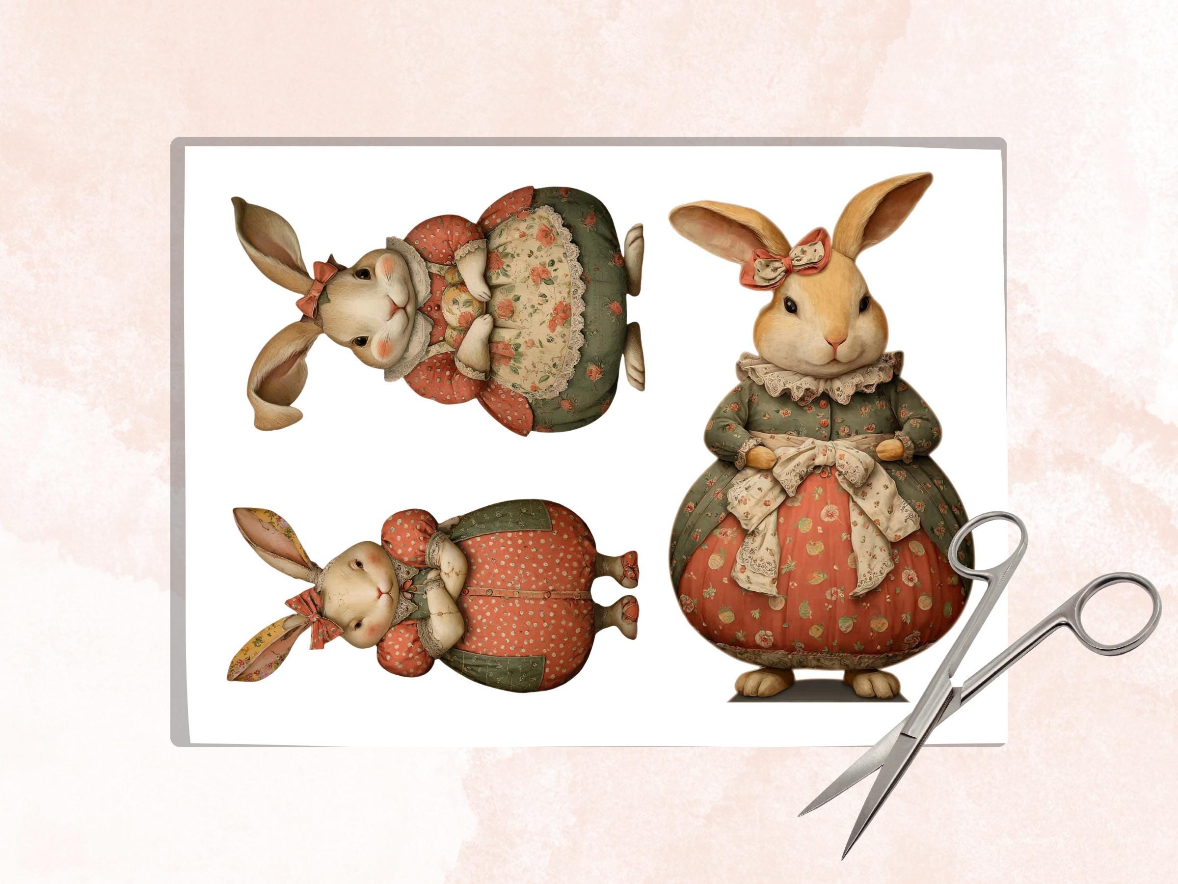 Quirky Curvy Bunny Fussy Cut Bundle, 30 Funny Rabbit Cutouts, Whimsical Easter Ephemera Junk Journal