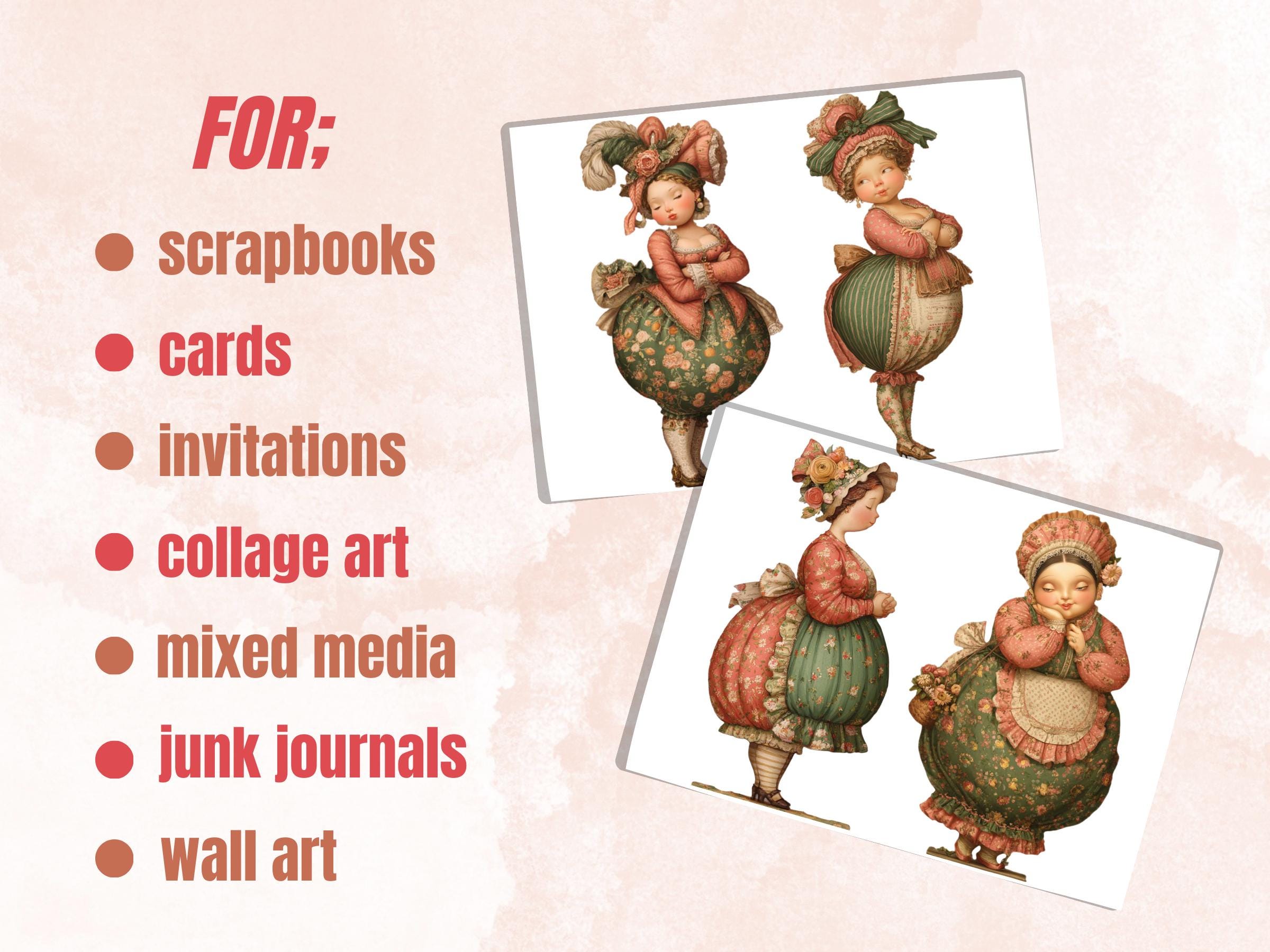 Whimsical Curvy Woman Fussy Cut Bundle, 40 Printable Paper Doll Cutouts, Quirky Junk Journal, Scrapbook Ephemera