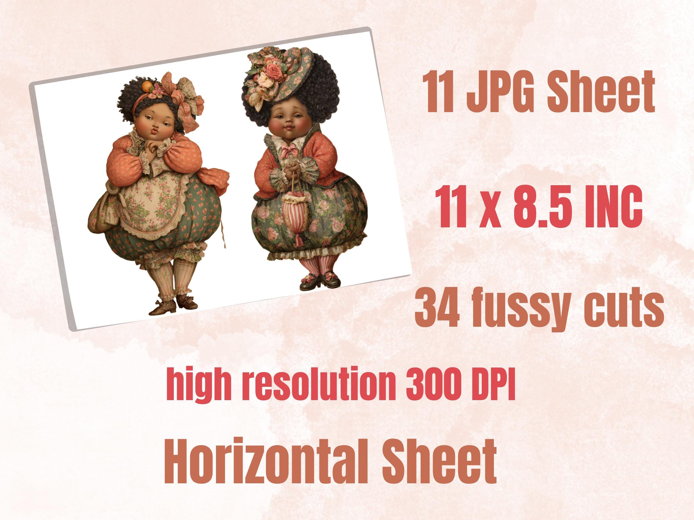 Curvy Afro Black Woman Fussy Cut Bundle, 40 Printable Paper Doll Cutouts, Quirky Junk Journal, Whimsical Scrapbook Ephemera