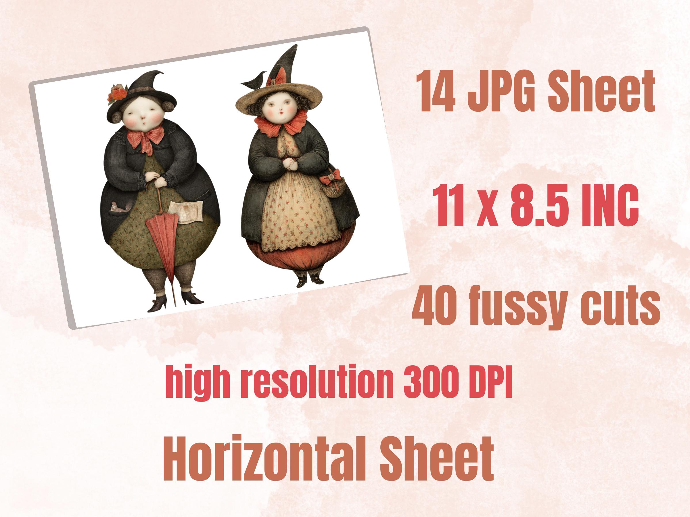 Curvy Witch Fussy Cuts, 40 Printable Paper Doll Witch Cutouts, Halloween Ephemera for Junk Journal, Whimsical Scrapbooking