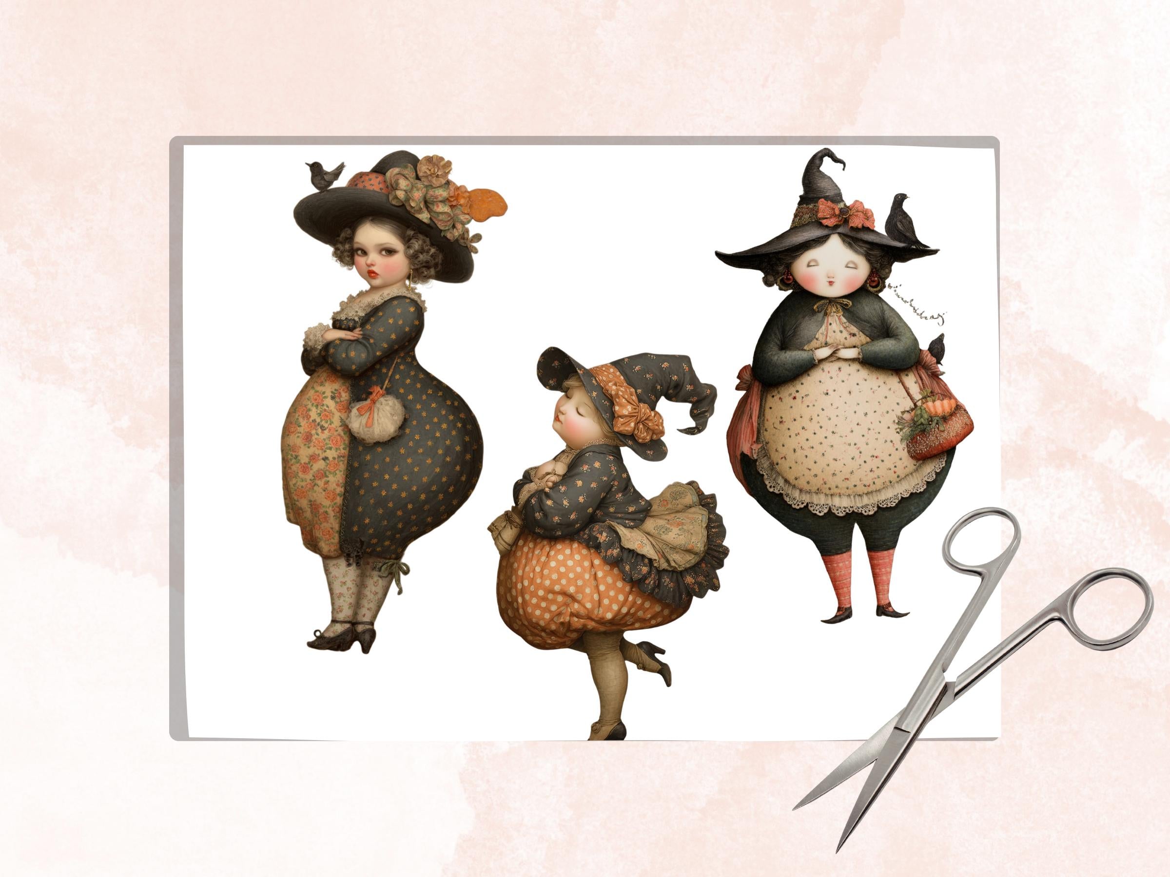 Curvy Witch Fussy Cuts, 40 Printable Paper Doll Witch Cutouts, Halloween Ephemera for Junk Journal, Whimsical Scrapbooking