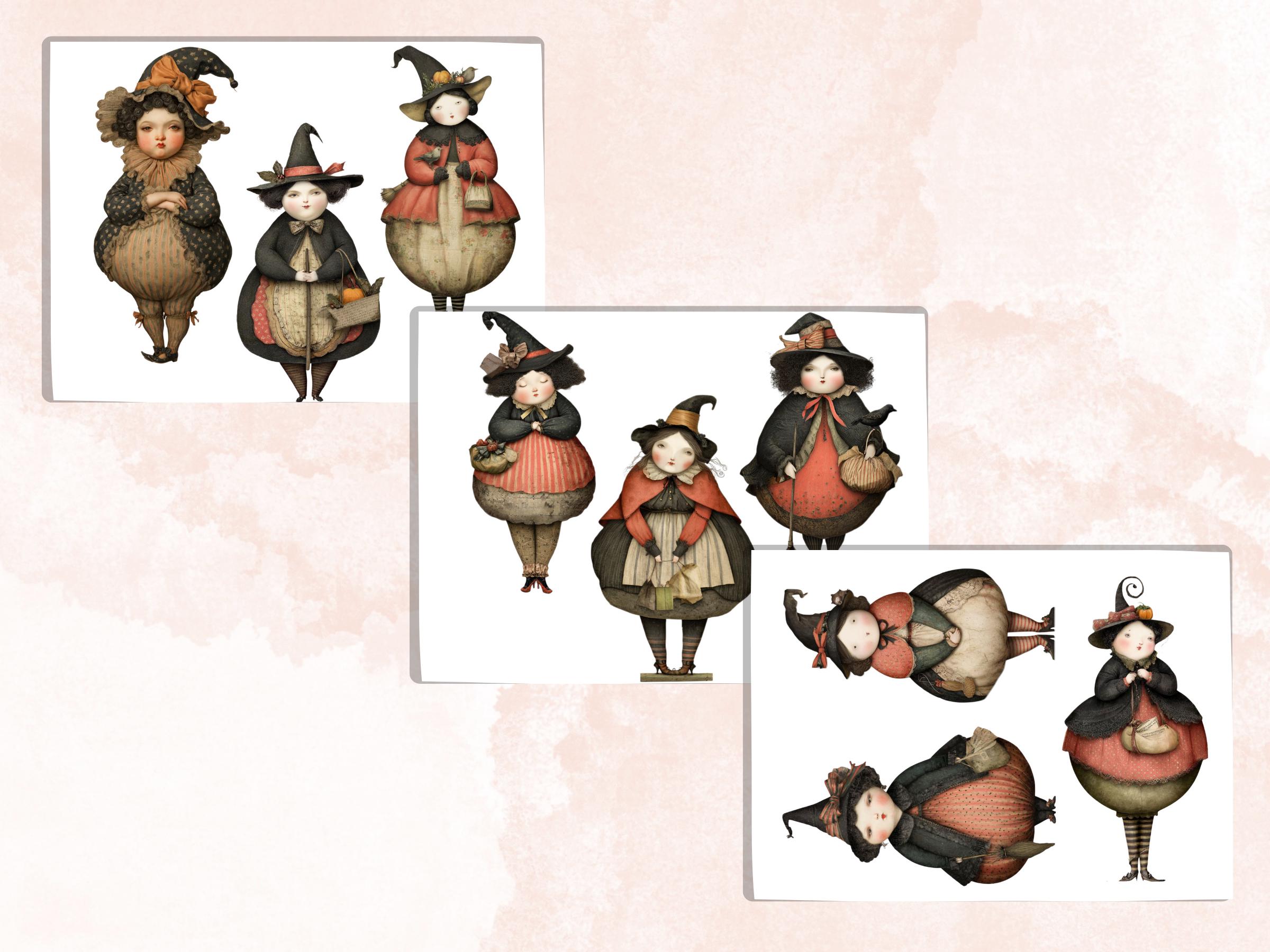 Curvy Witch Fussy Cuts, 40 Printable Paper Doll Witch Cutouts, Halloween Ephemera for Junk Journal, Whimsical Scrapbooking