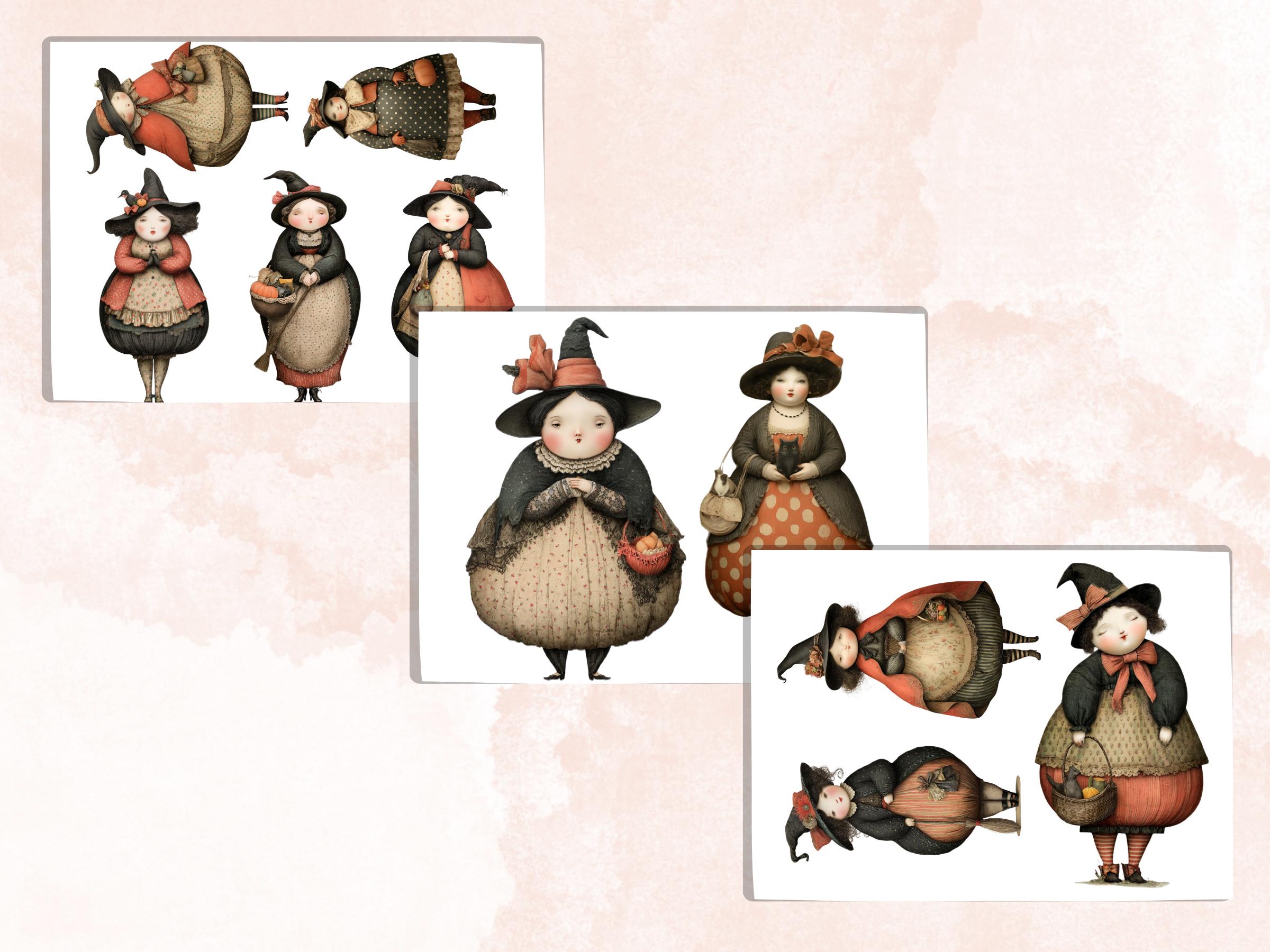 Curvy Witch Fussy Cuts, 40 Printable Paper Doll Witch Cutouts, Halloween Ephemera for Junk Journal, Whimsical Scrapbooking